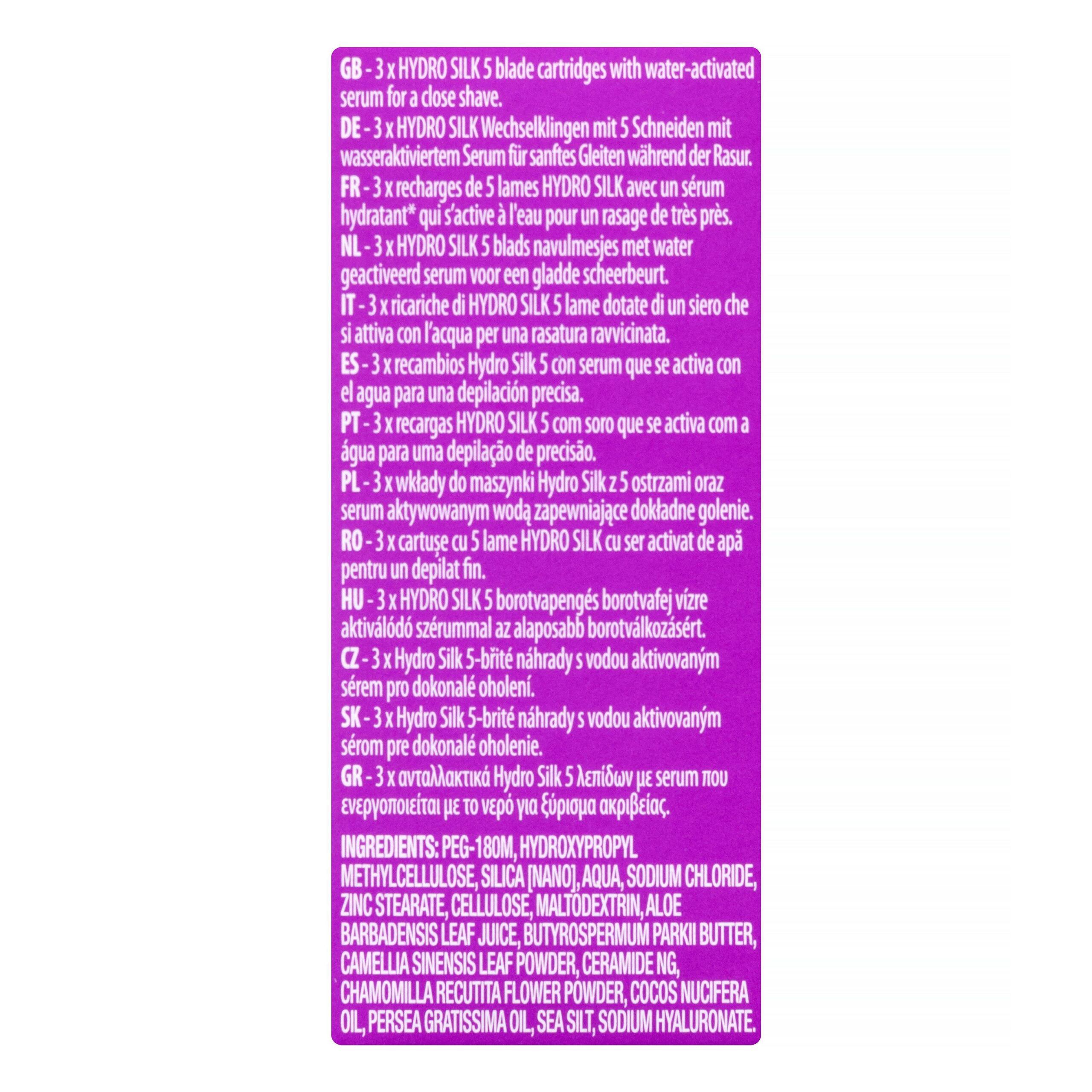 Etiqueta Recambios maquinilla depilación Wilkinson Hydro Silk 5 hojas