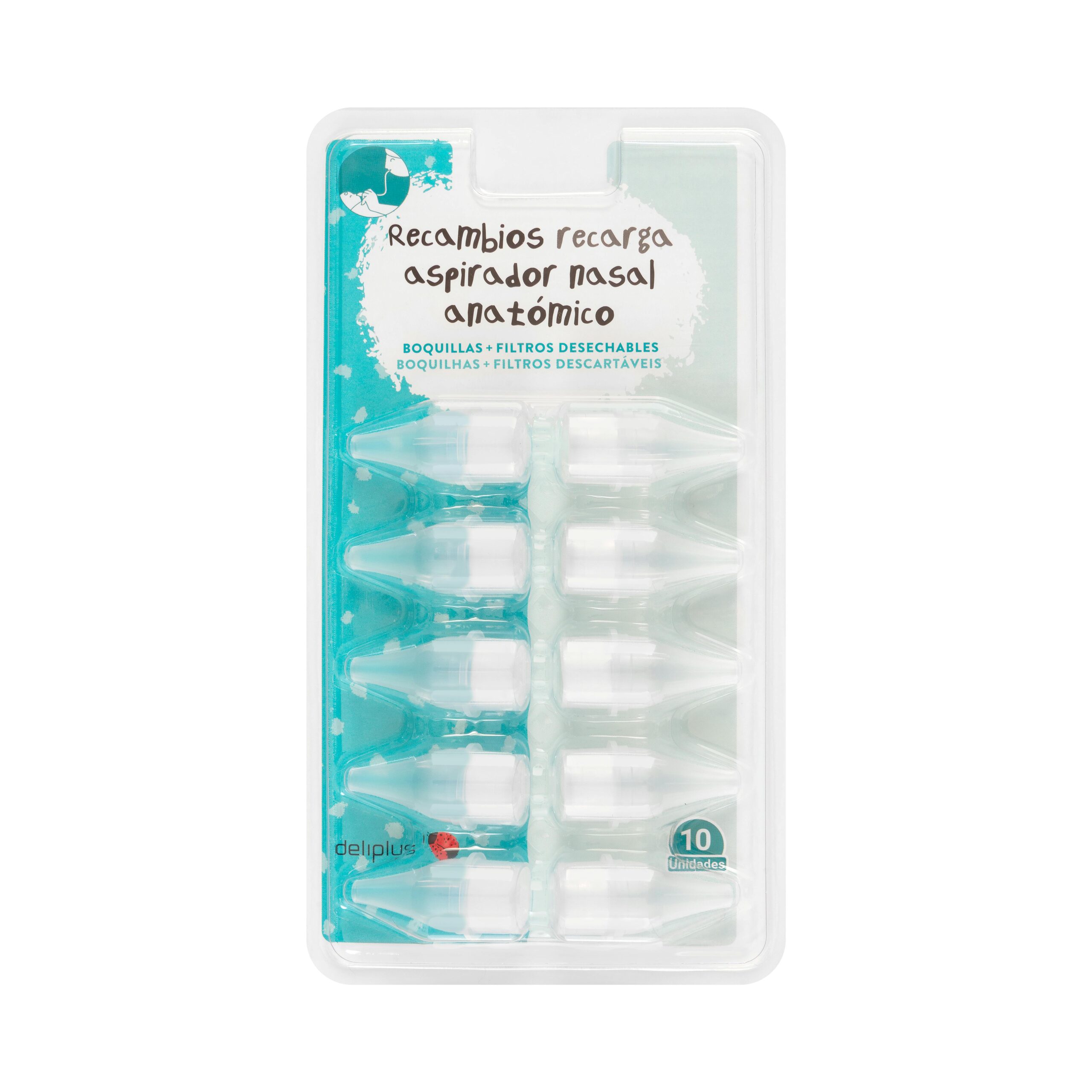 Recambios recarga aspirador nasal anatómico Deliplus con 10 boquillas más filtros desechables Recambios recarga aspirador nasal anatómico Deliplus con 10 boquillas más filtros desechables