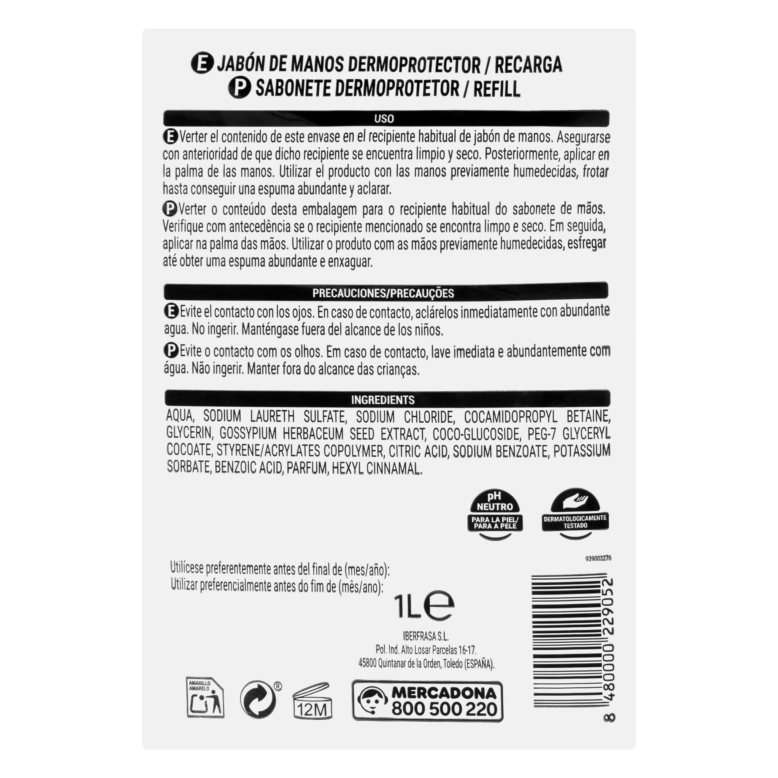 Etiqueta Recarga jabón de manos dermoprotector Deliplus