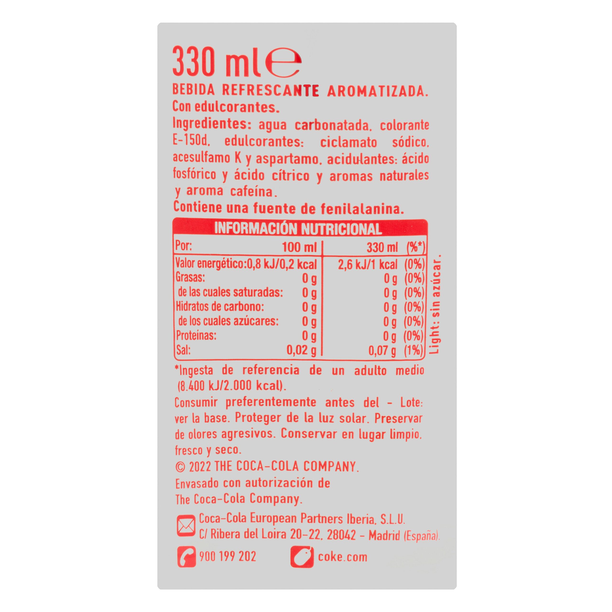 Etiqueta Refresco Coca-Cola light