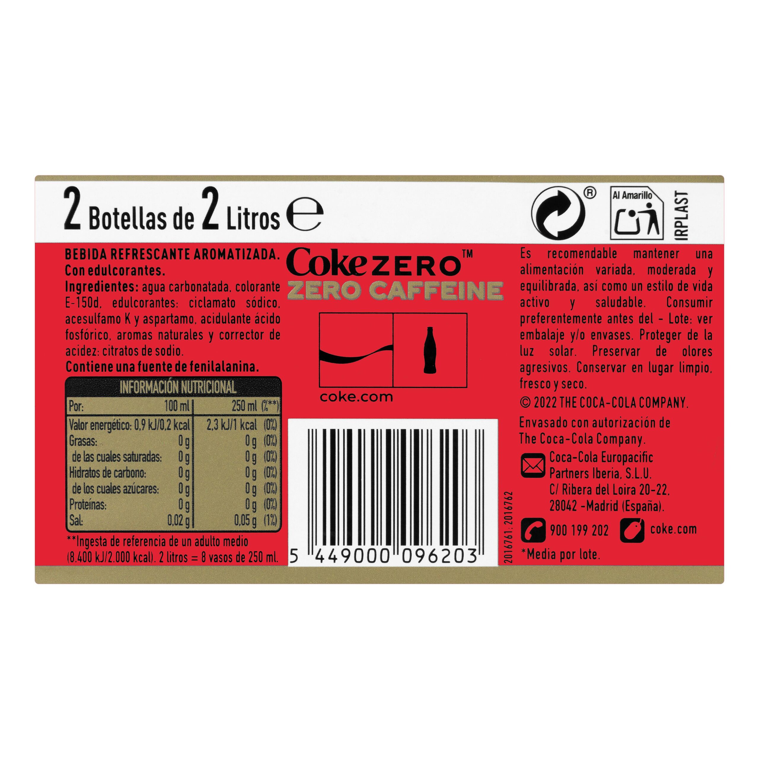 Etiqueta Refresco Coca-Cola Zero Zero