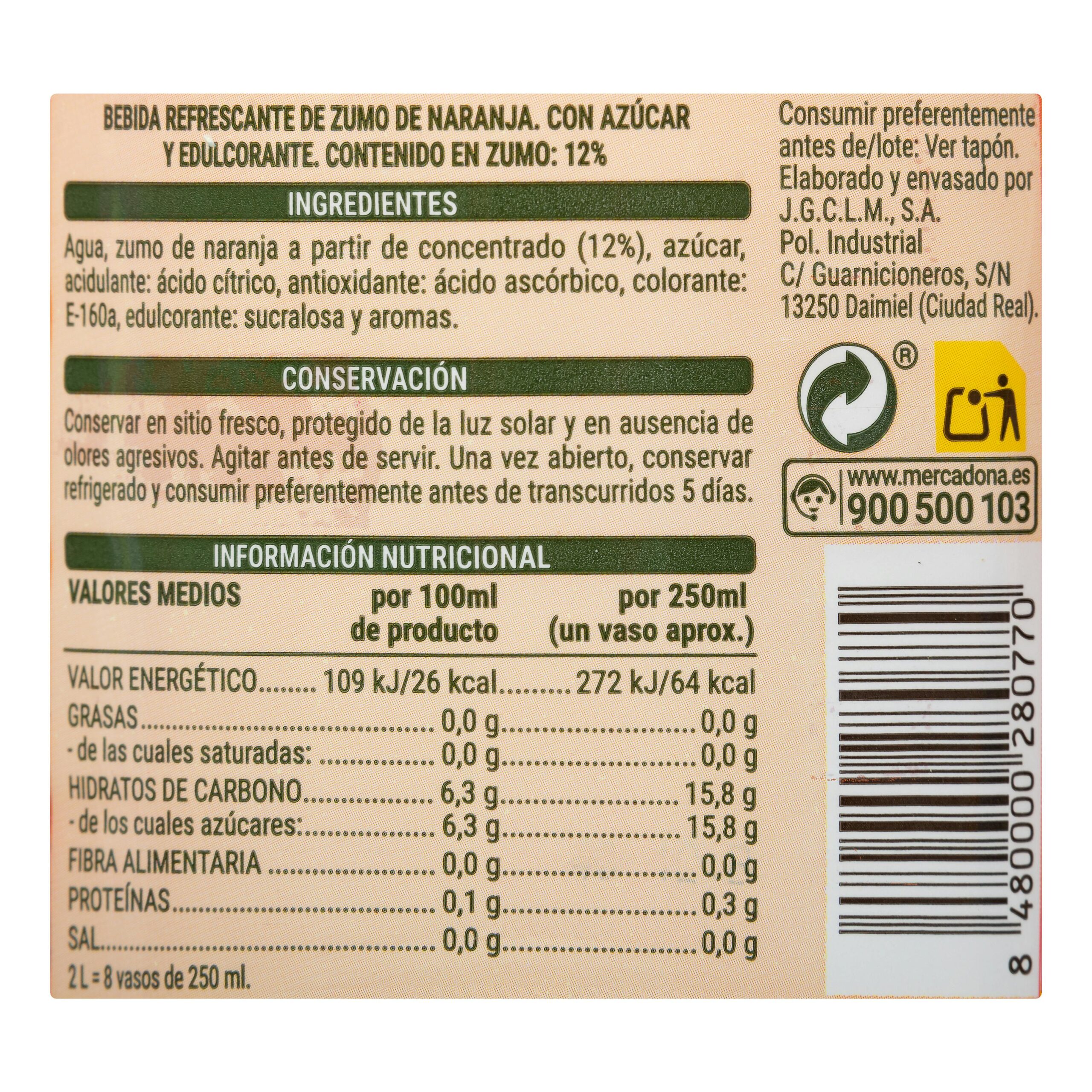 Etiqueta Refresco de naranja Gold Spring sin gas