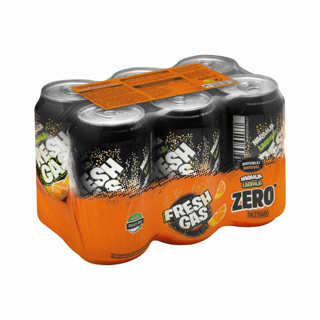 Refresco de naranja Hacendado zero fresh gas