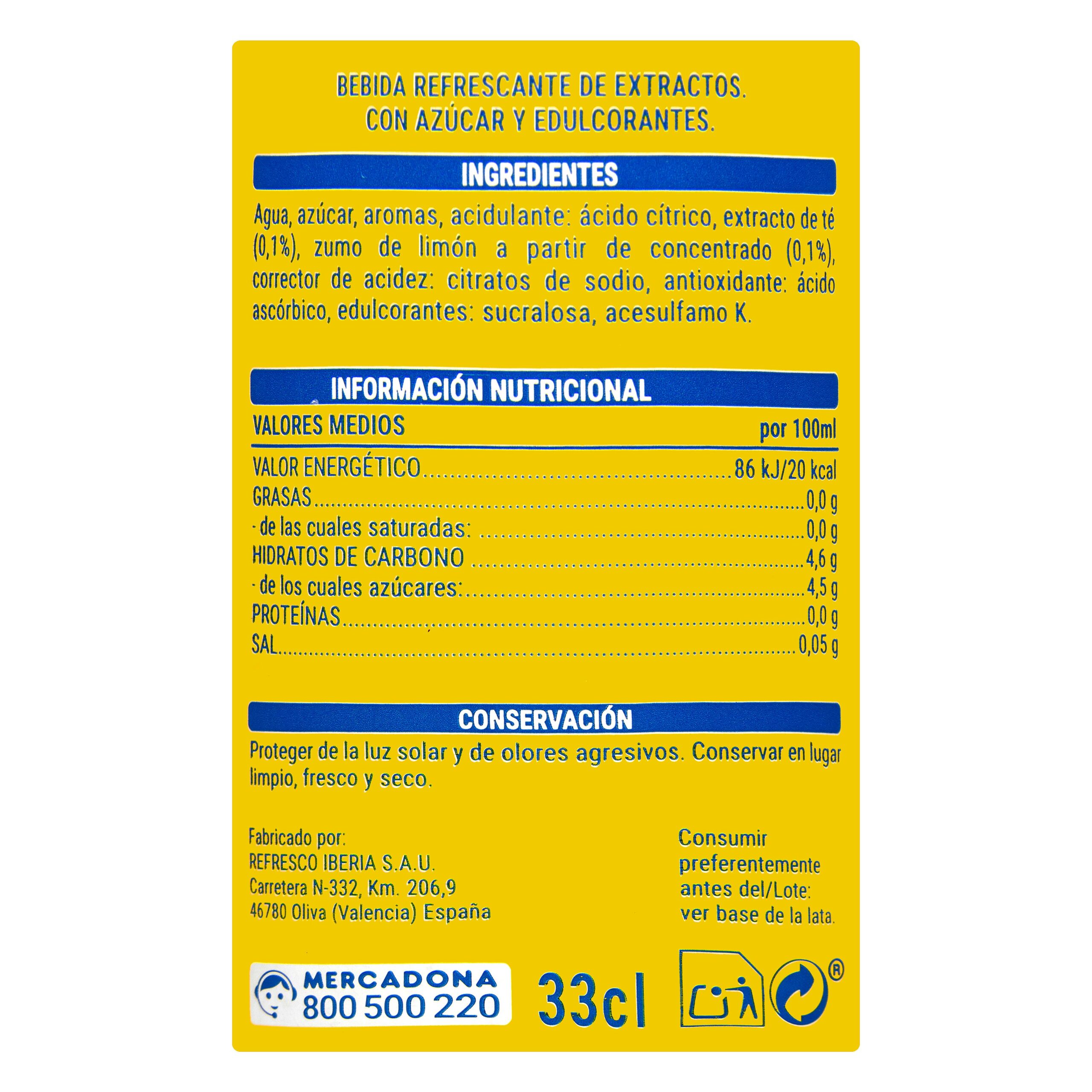 Etiqueta Refresco té sabor limón Hacendado