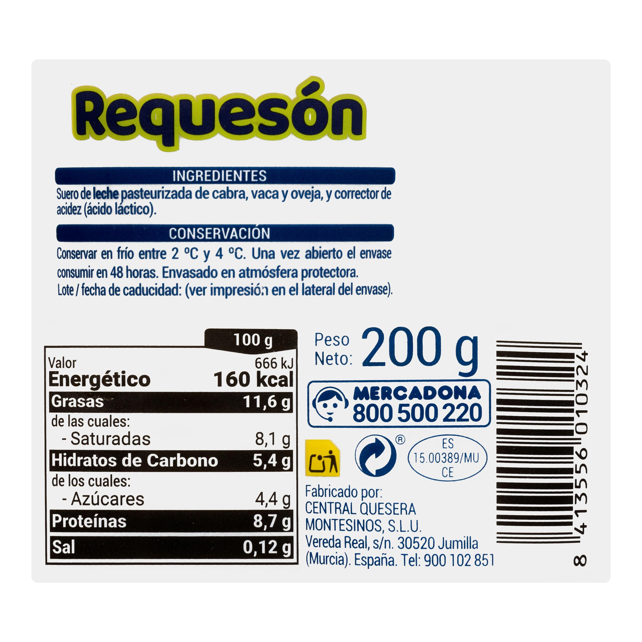 Etiqueta Requesón mezcla Montesinos