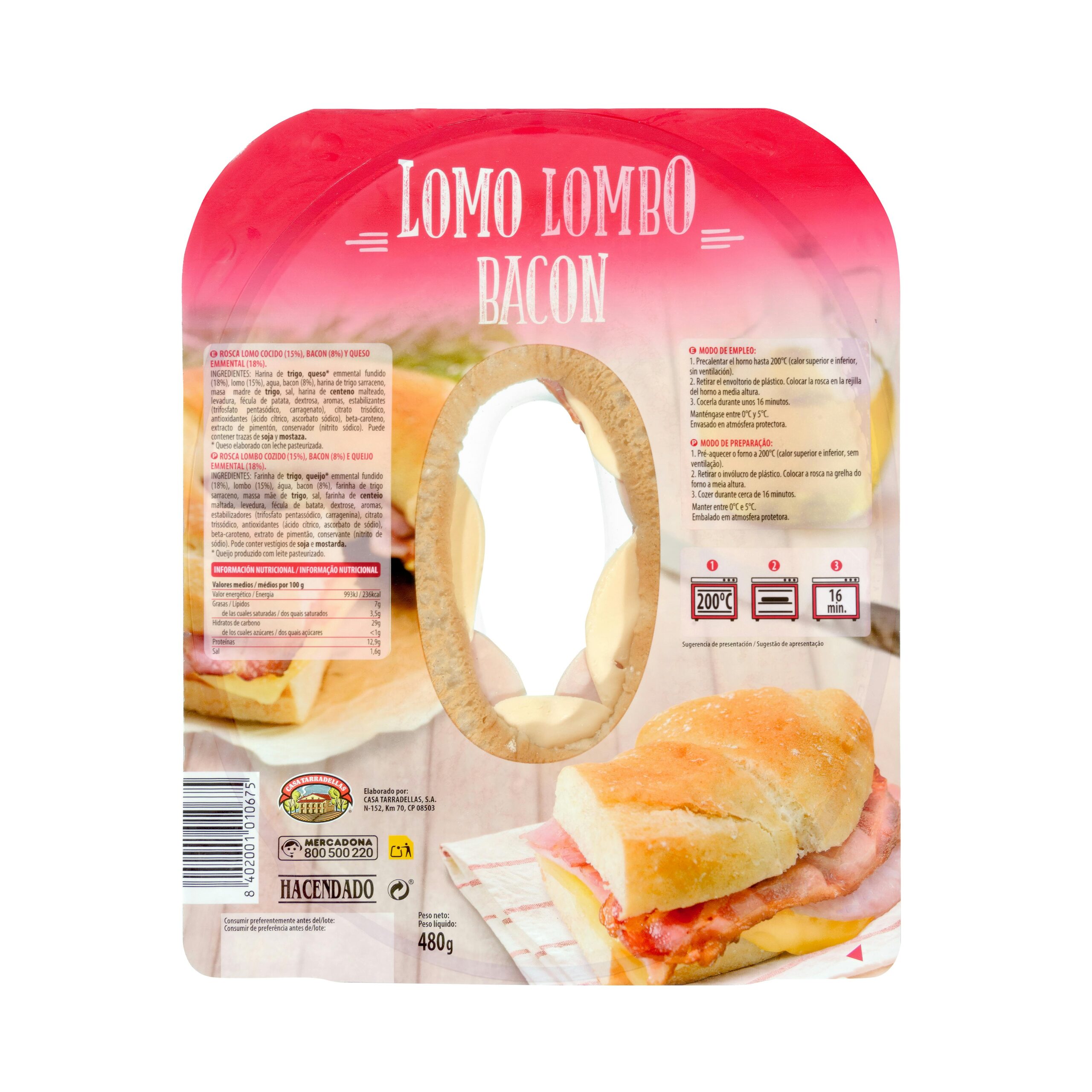 Rosca lomo, bacón y queso emmental Hacendado Mercadona