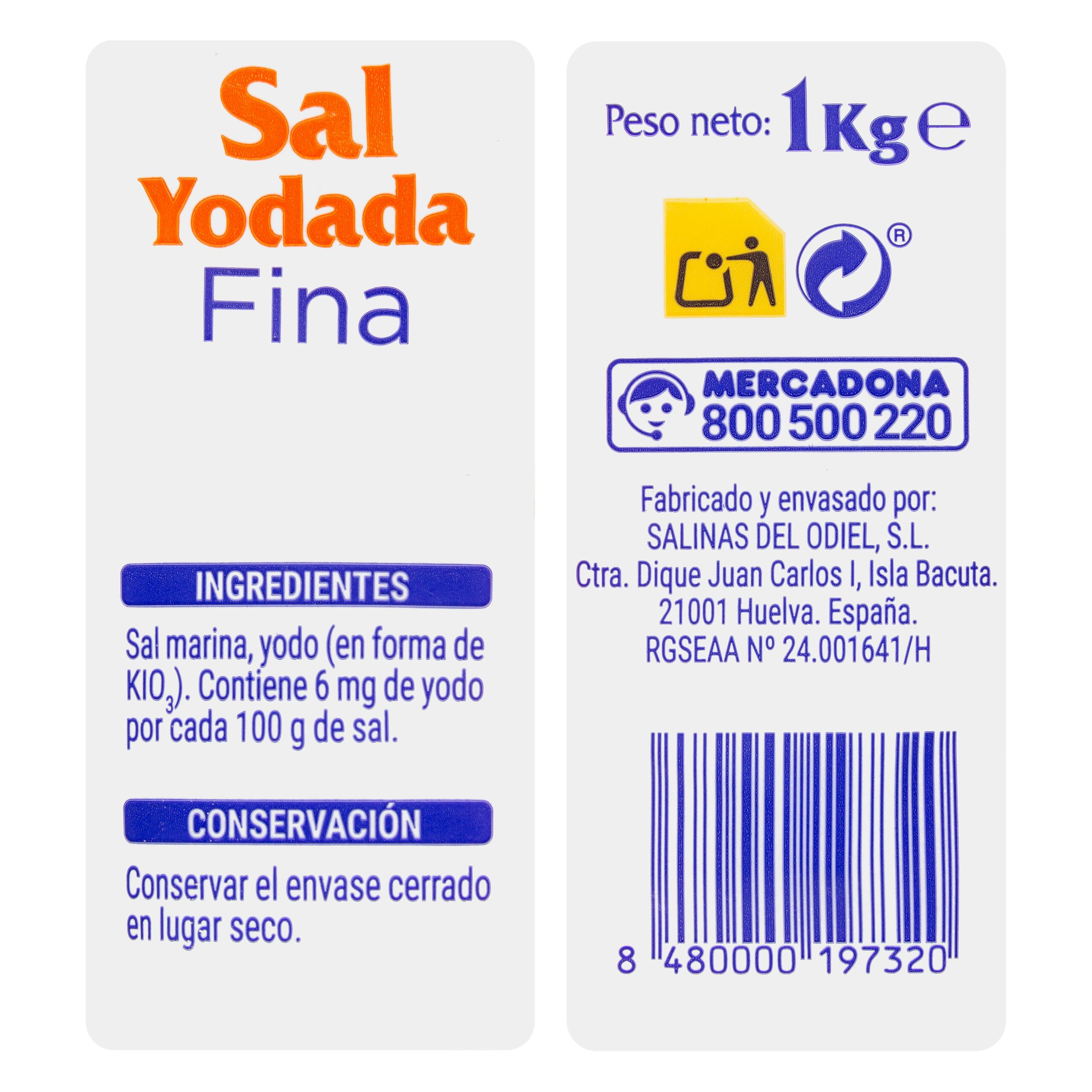 Etiqueta Sal yodada fina Hacendado