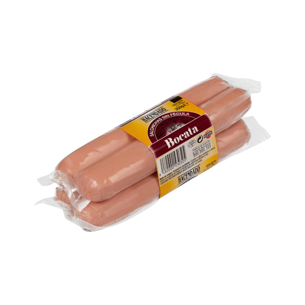 Salchichas cocidas bocata Hacendado de pollo y cerdo sabor ahumado