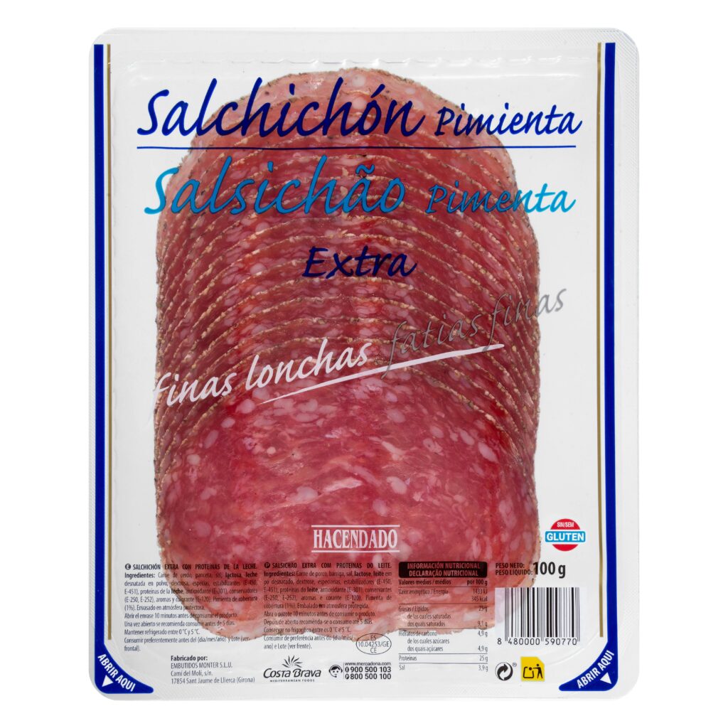 Salchichón extra pimienta Hacendado finas lonchas