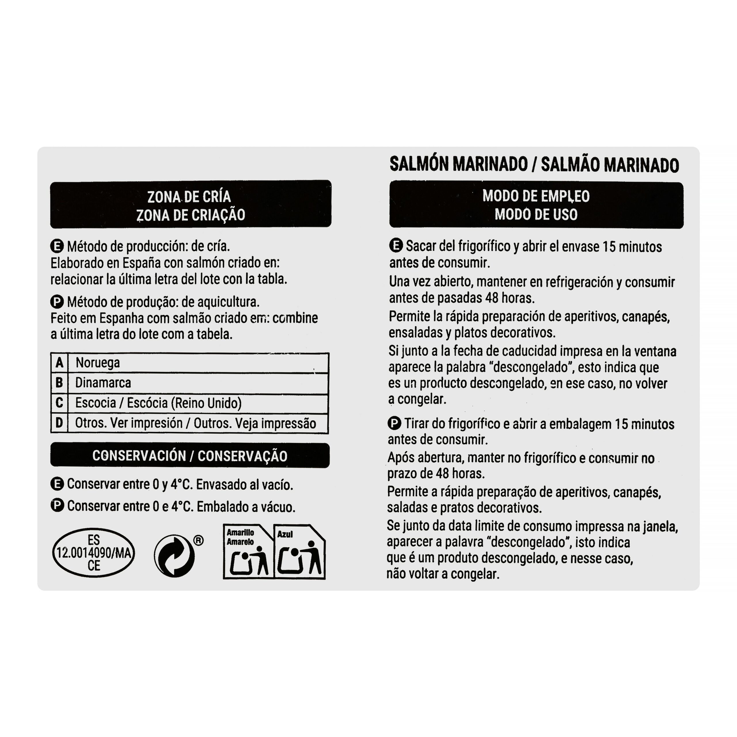 Etiqueta Salmón marinado Hacendado