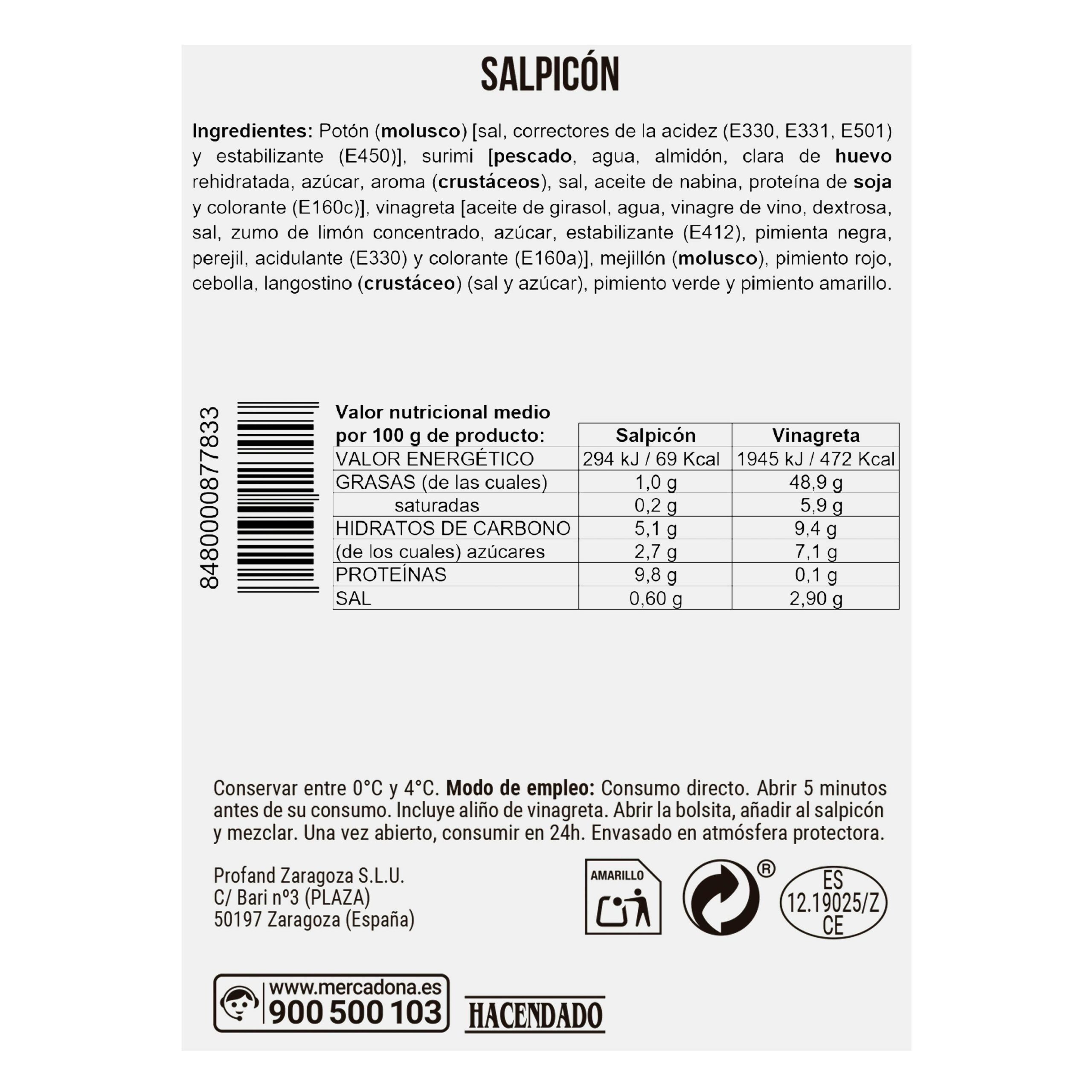 Etiqueta Salpicón de marisco Hacendado