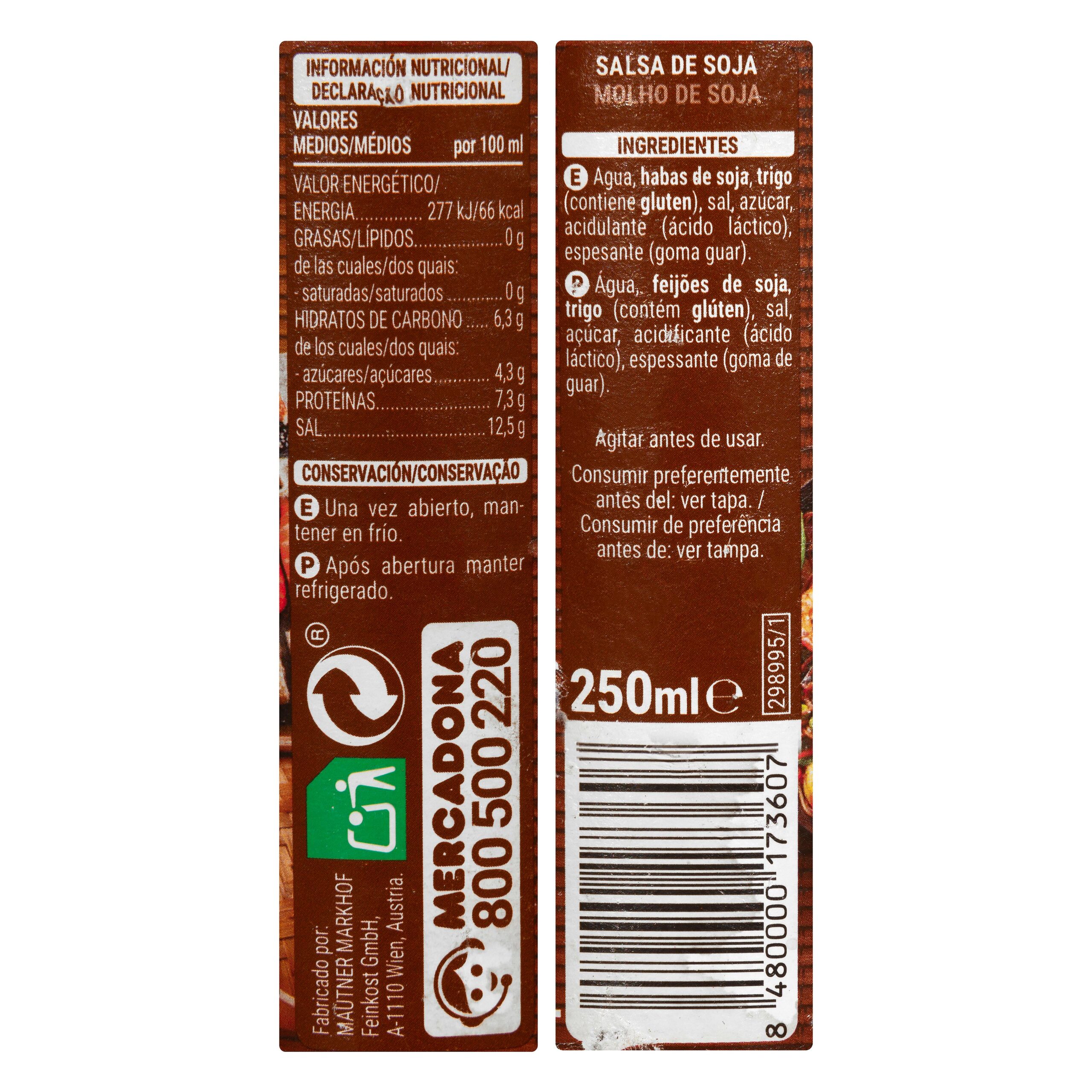 Etiqueta Salsa de soja Hacendado