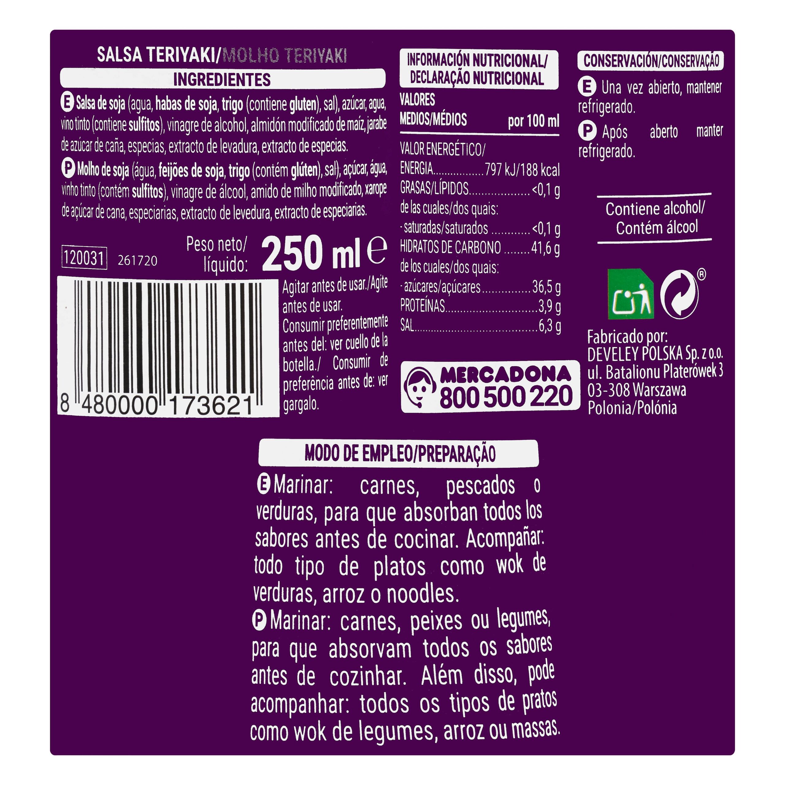 Etiqueta Salsa teriyaki Hacendado