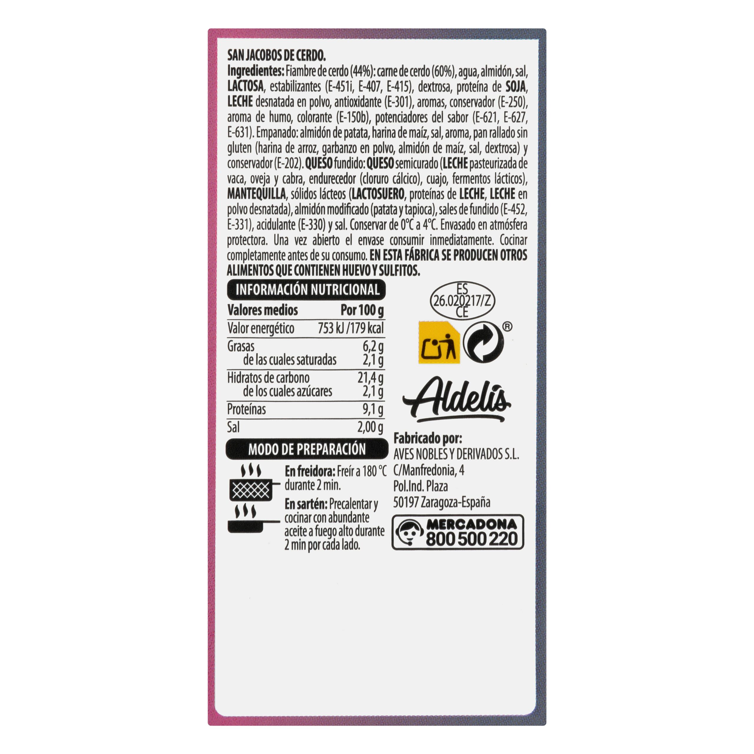 Etiqueta San Jacobos de cerdo sin gluten