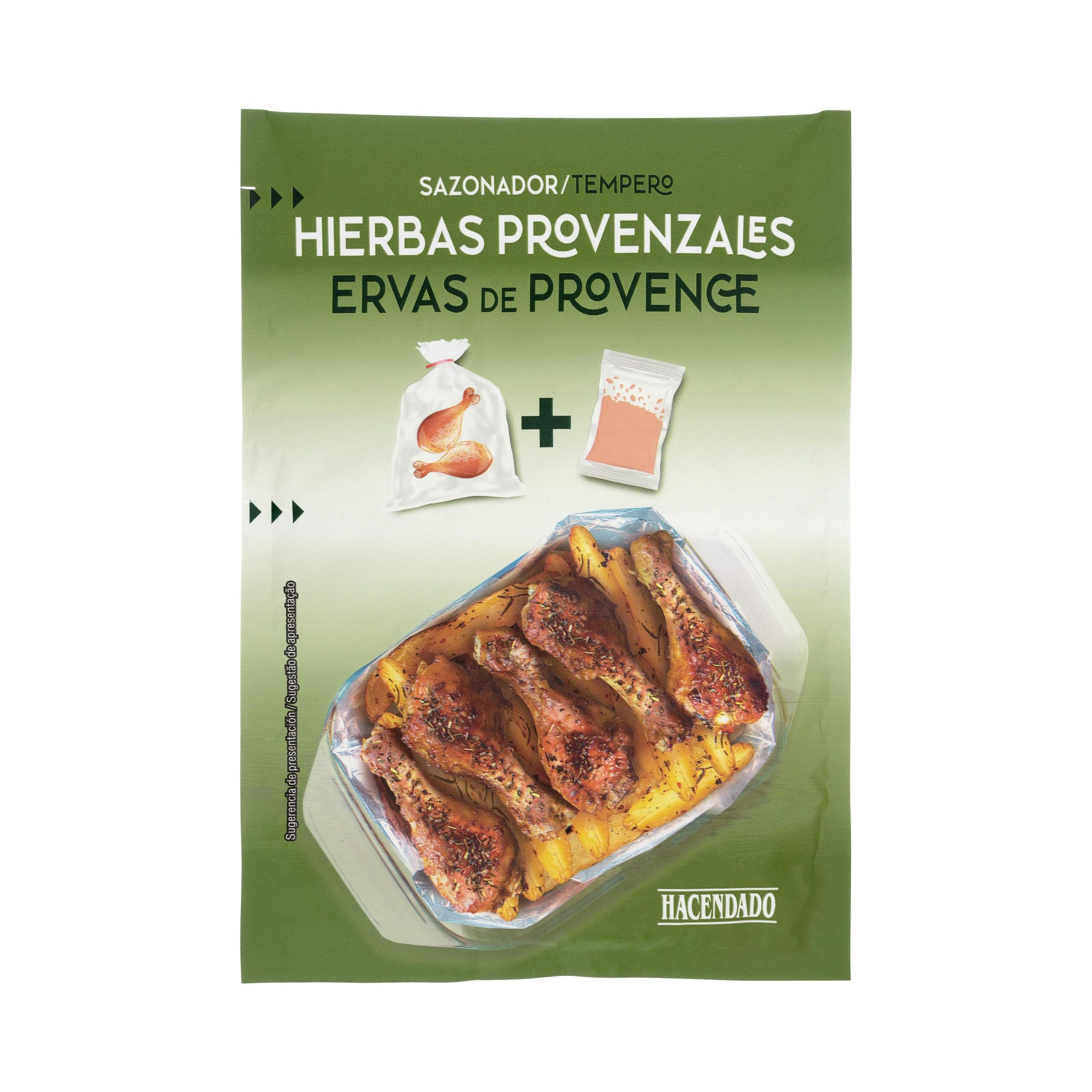 Sazonador hierbas provenzales Hacendado para pollo y costillas al horno y microondas con bolsa Mercadona
