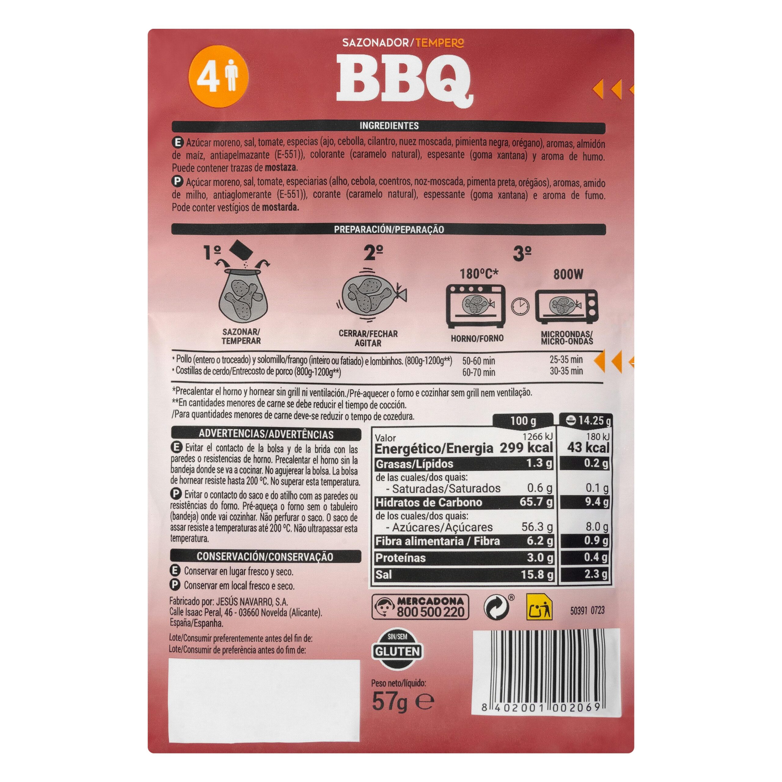 Etiqueta Sazonador sabor barbacoa Hacendado para carne