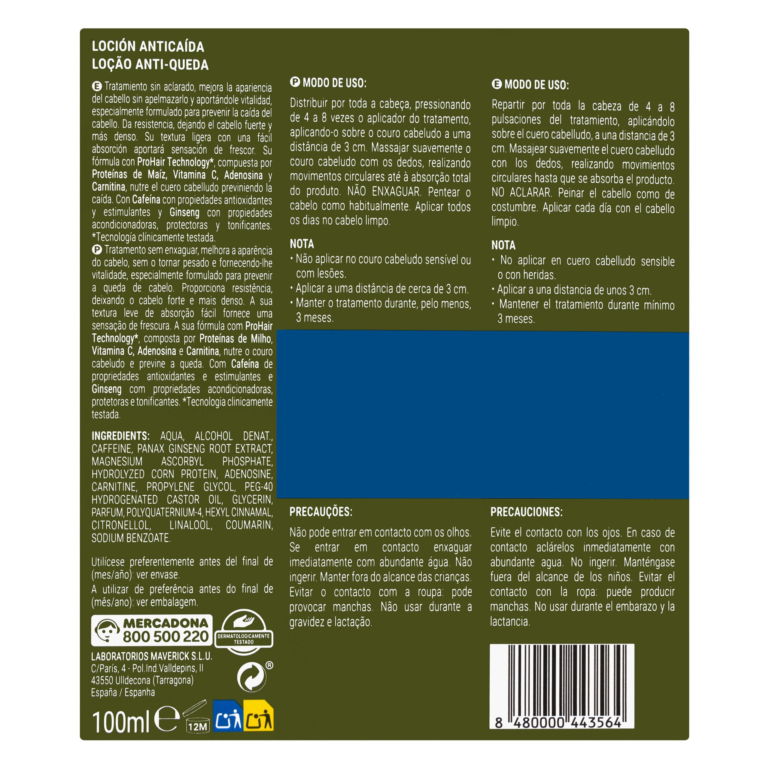 Etiqueta Sérum Anticaída Deliplus con ginseng y cafeína
