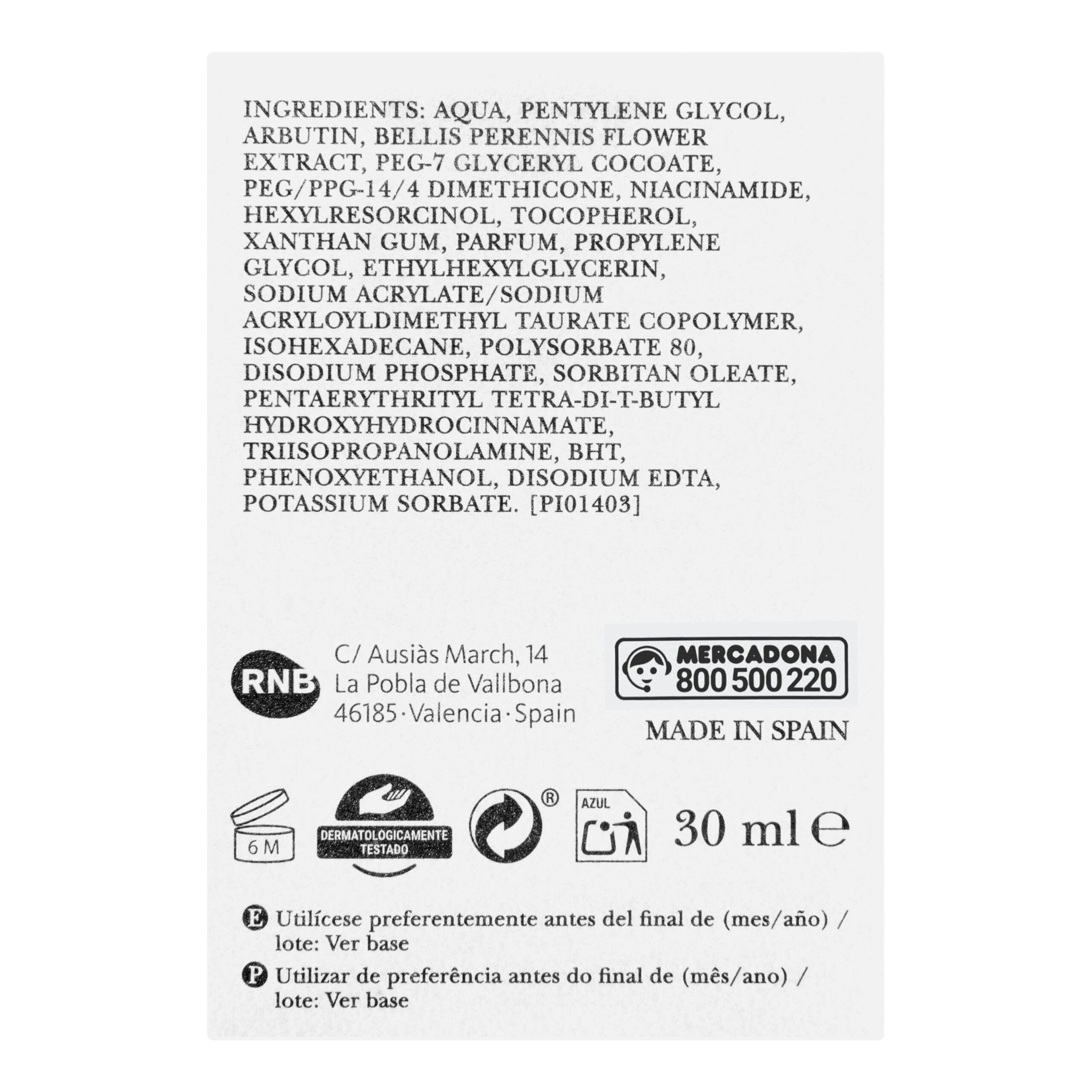 Etiqueta Sérum facial Despigmentante Deliplus Anti-manchas todo tipo de piel