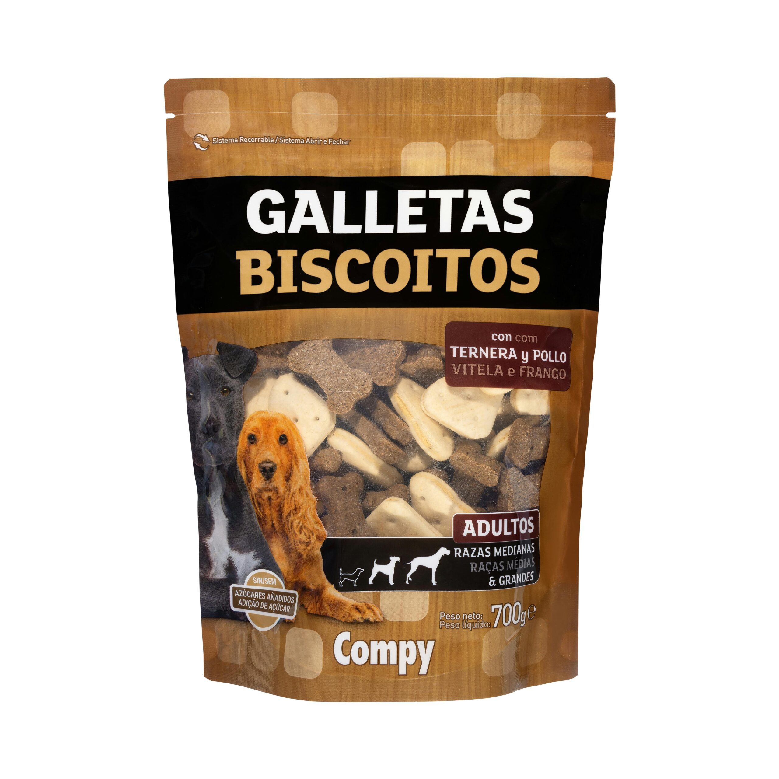 Snack galletas perro adulto con pollo y ternera Compy razas medianas y grandes Mercadona