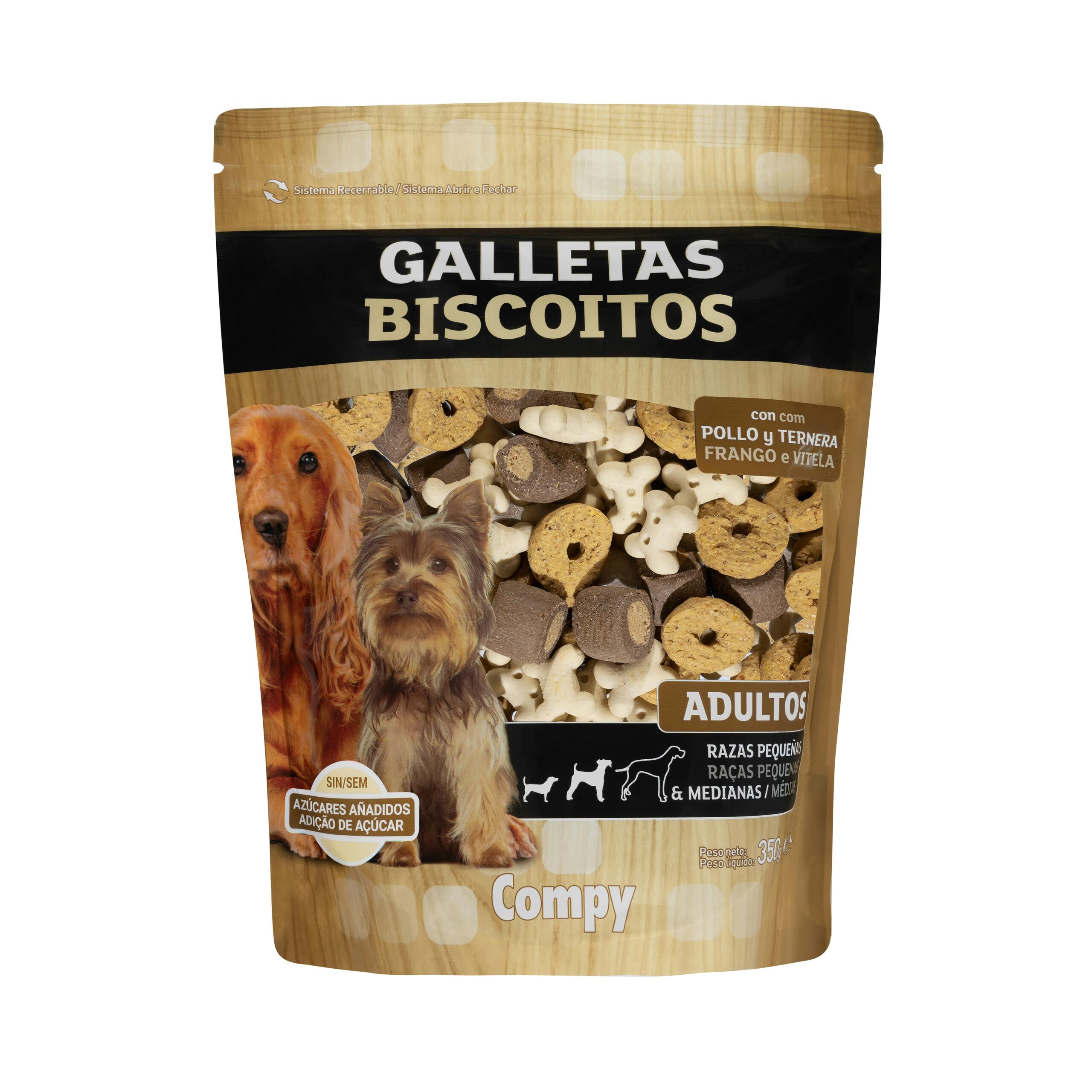 Snack galletas perro adulto con pollo y ternera Compy razas pequeñas y medianas Mercadona