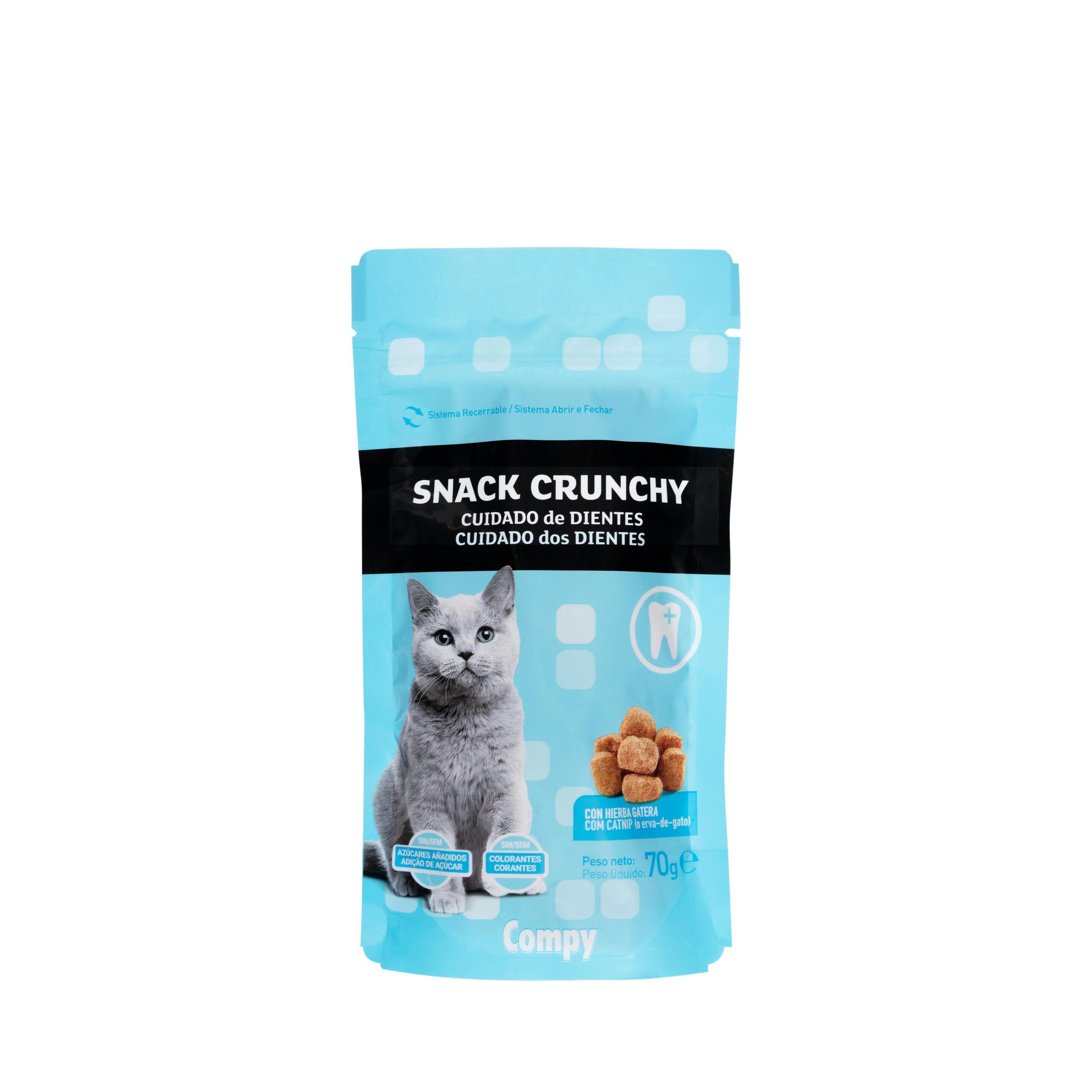 Snack gato crunchy con hierba gatera Compy cuidado de dientes Mercadona