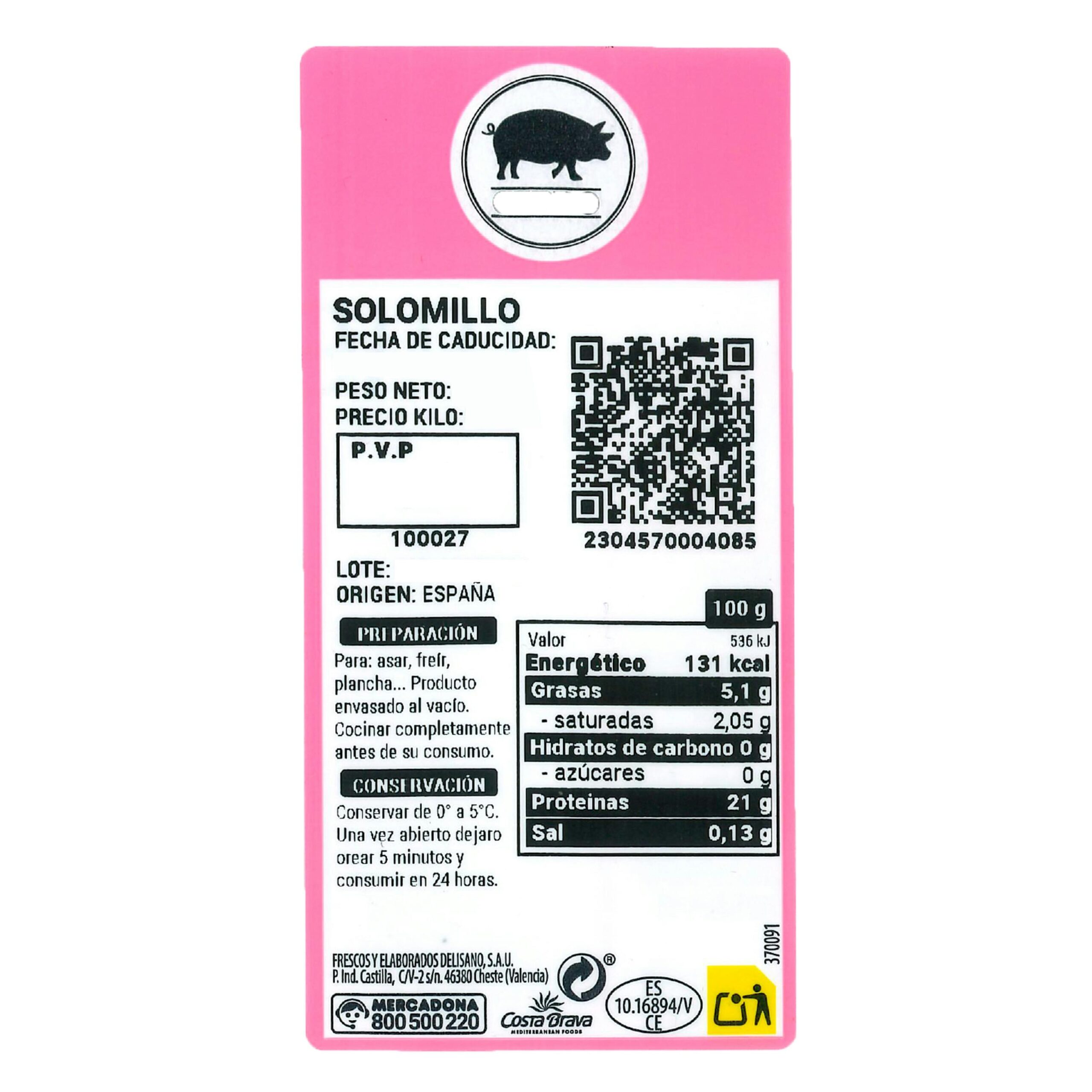 Etiqueta Solomillo de cerdo