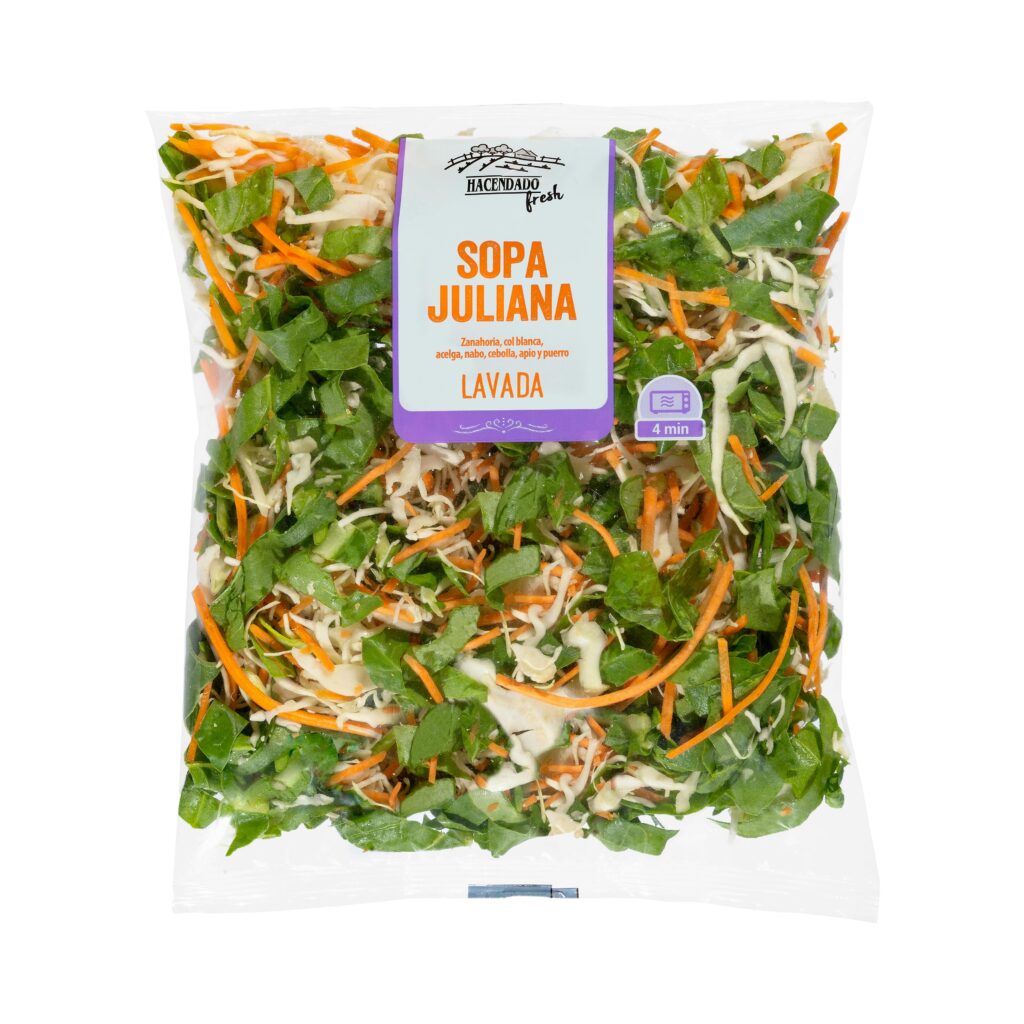 Sopa juliana para microondas compuesta por zanahoria