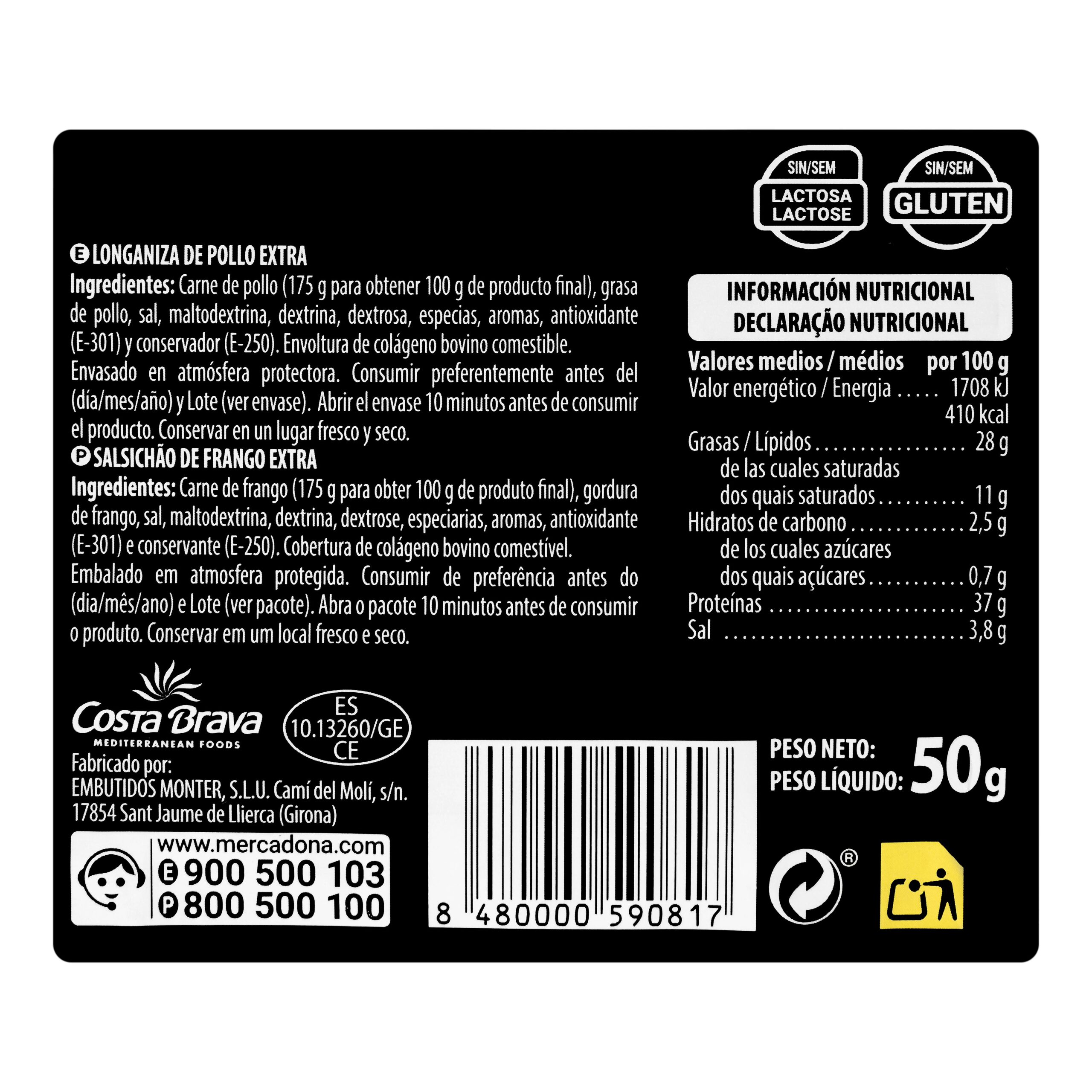 Etiqueta Sticks longaniza de pollo extra Hacendado