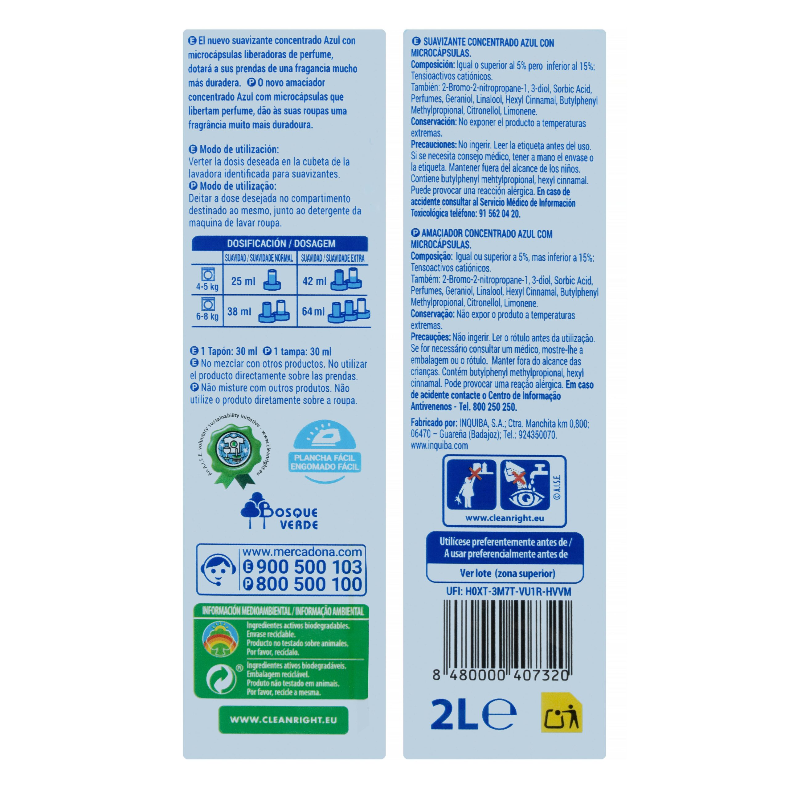 Etiqueta Suavizante ropa Azul Bosque Verde concentrado