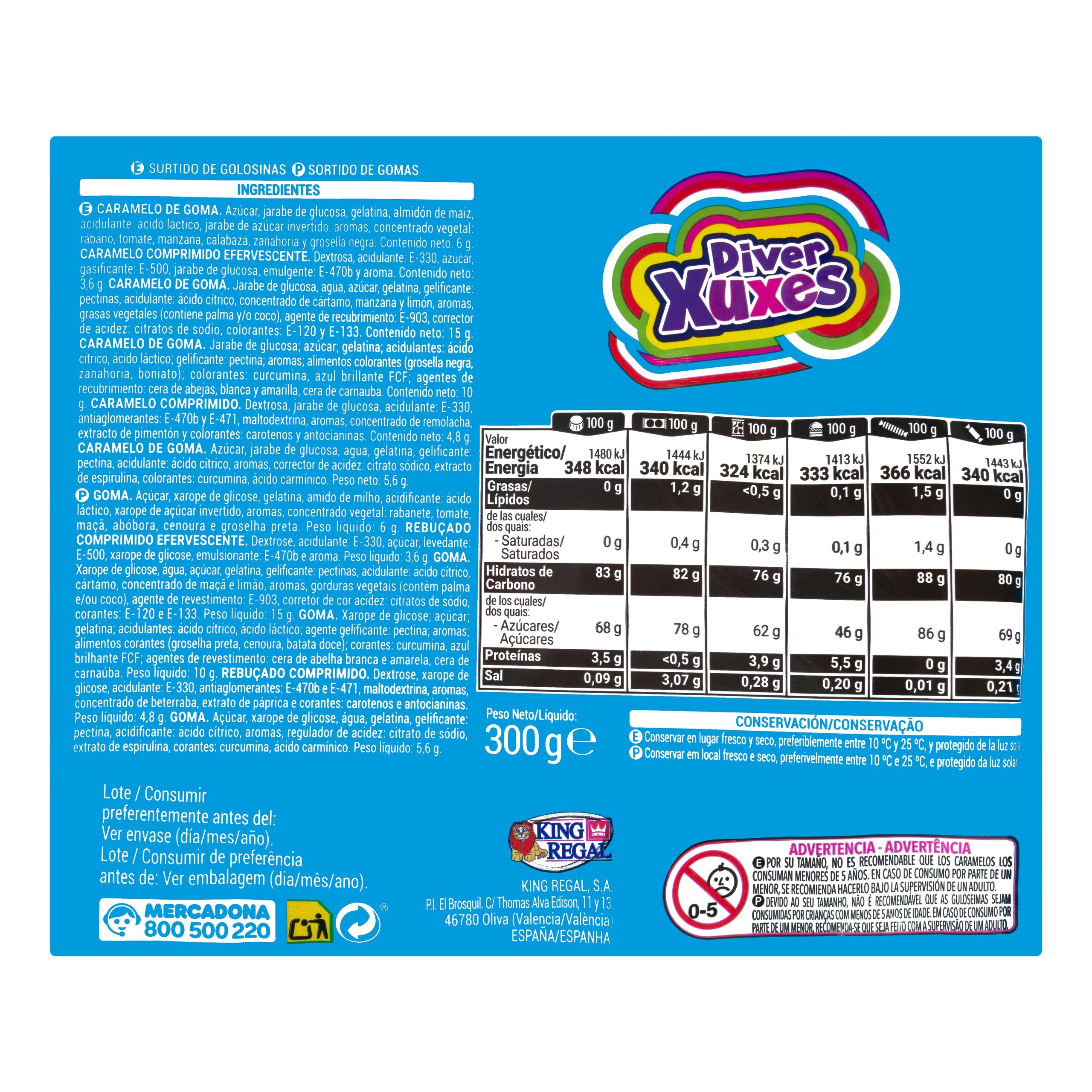 Etiqueta Surtido de caramelos Diver Xuxes Hacendado envueltos individualmente