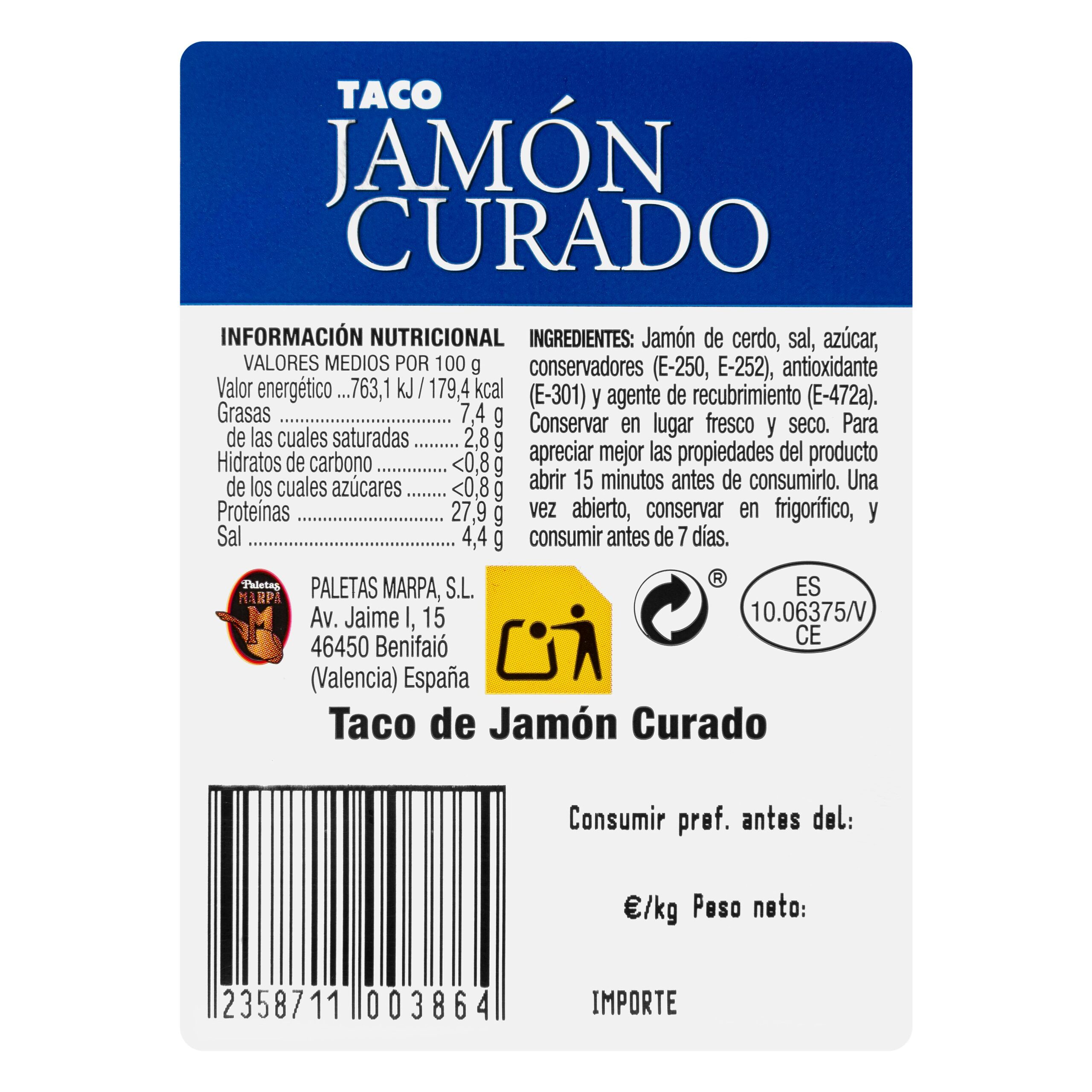 Etiqueta Taco jamón curado
