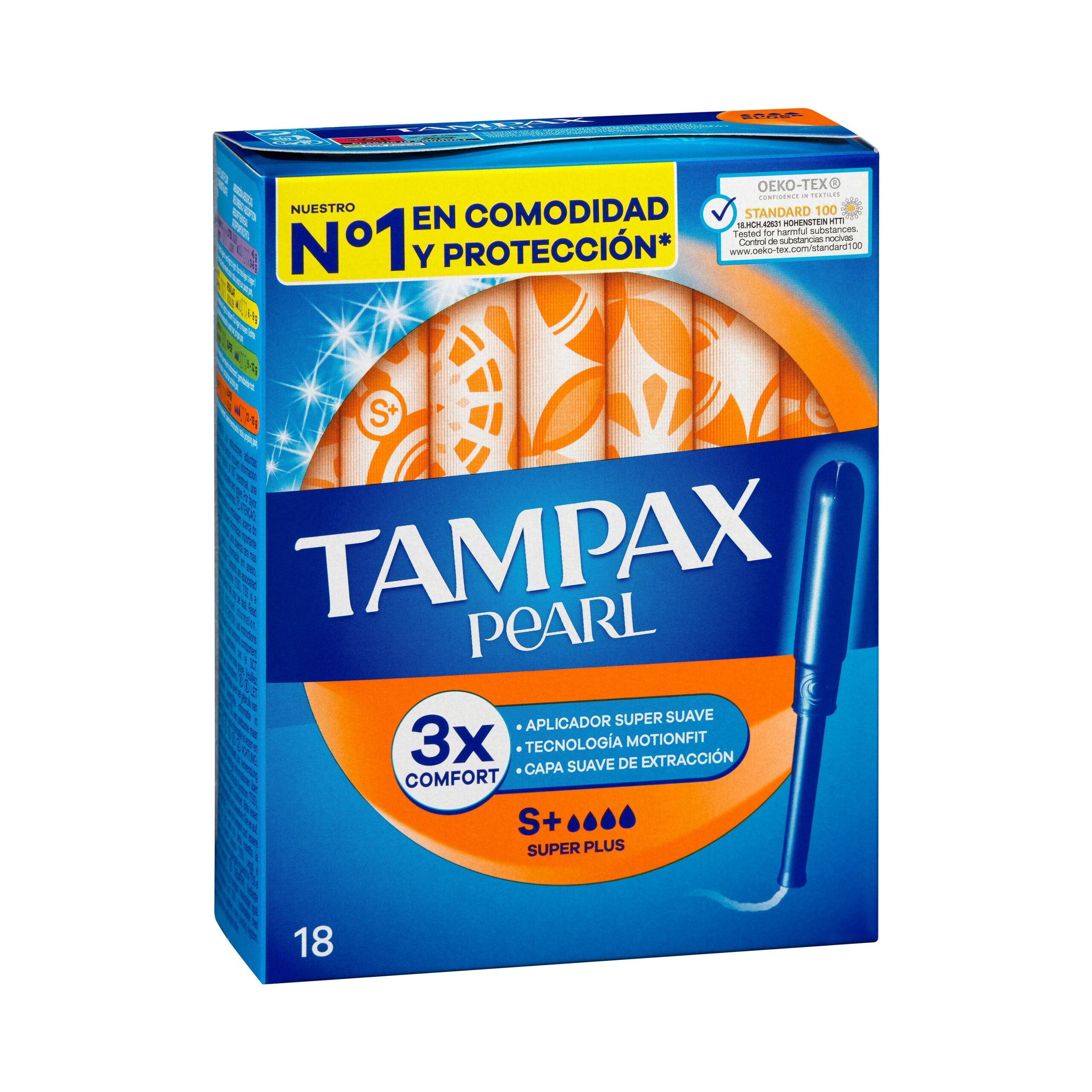 Etiqueta Tampones super plus Tampax Pearl con aplicador