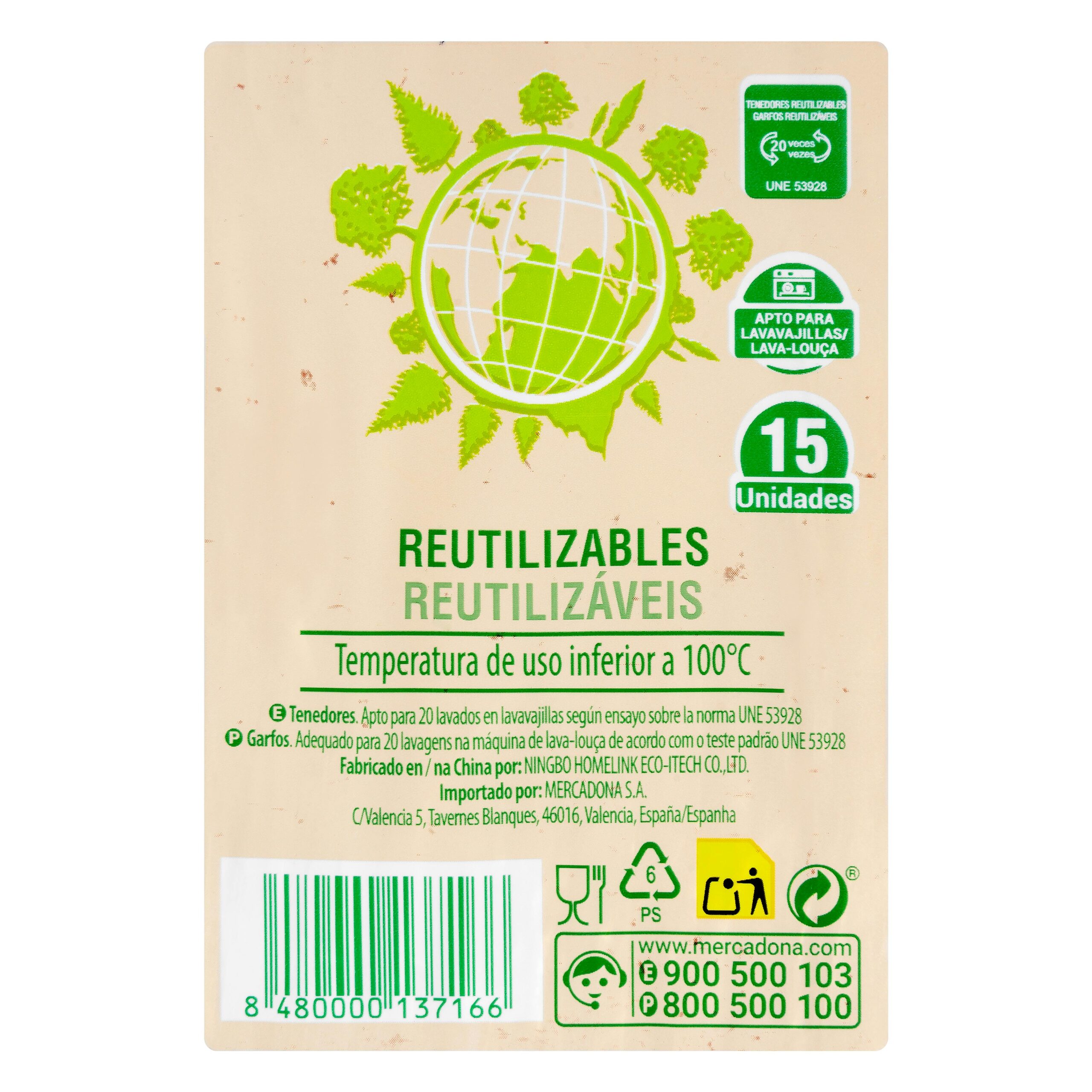 Etiqueta Tenedores de plástico Bosque Verde reutilizables