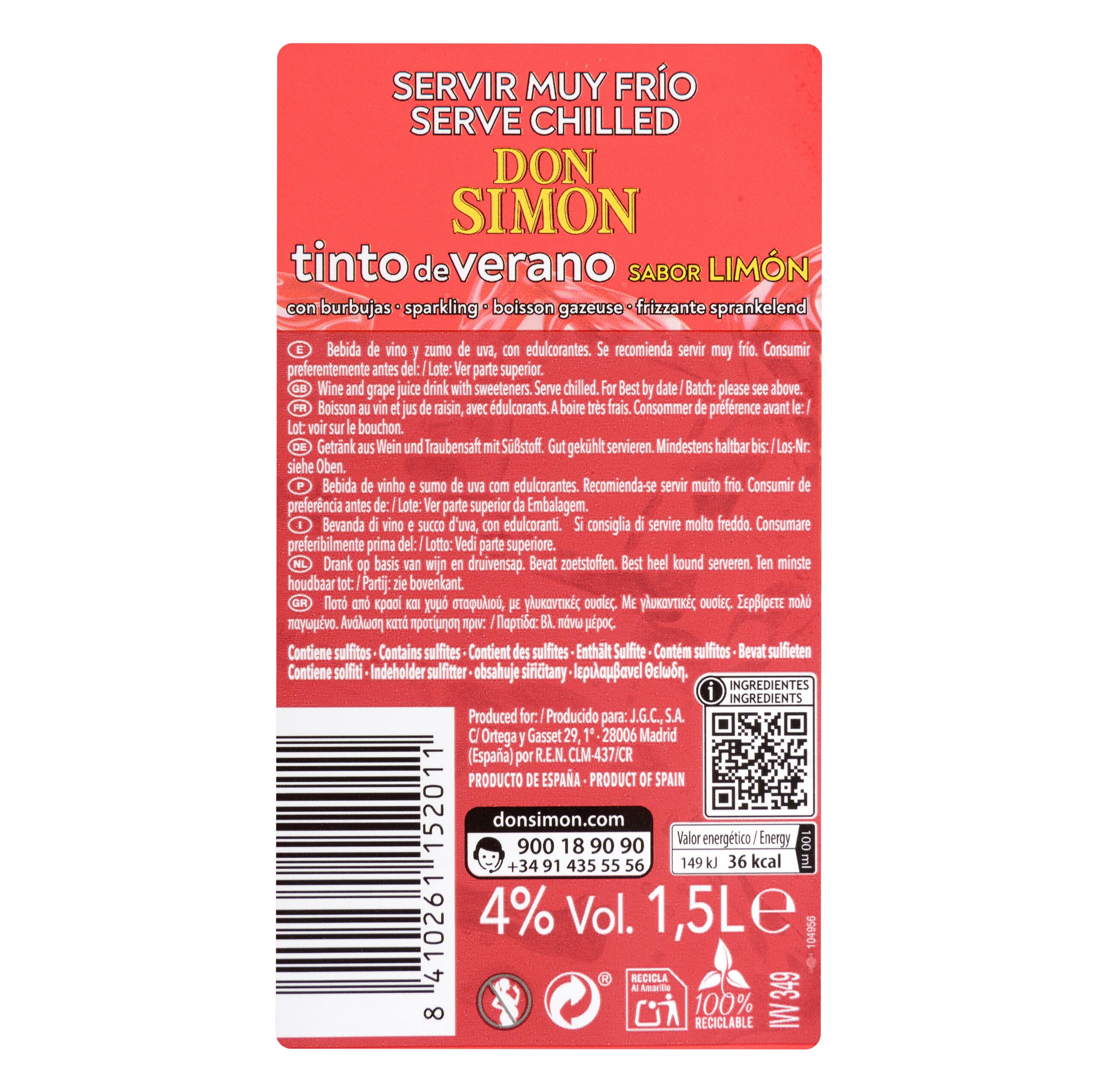 Etiqueta Tinto de verano limón Don Simón