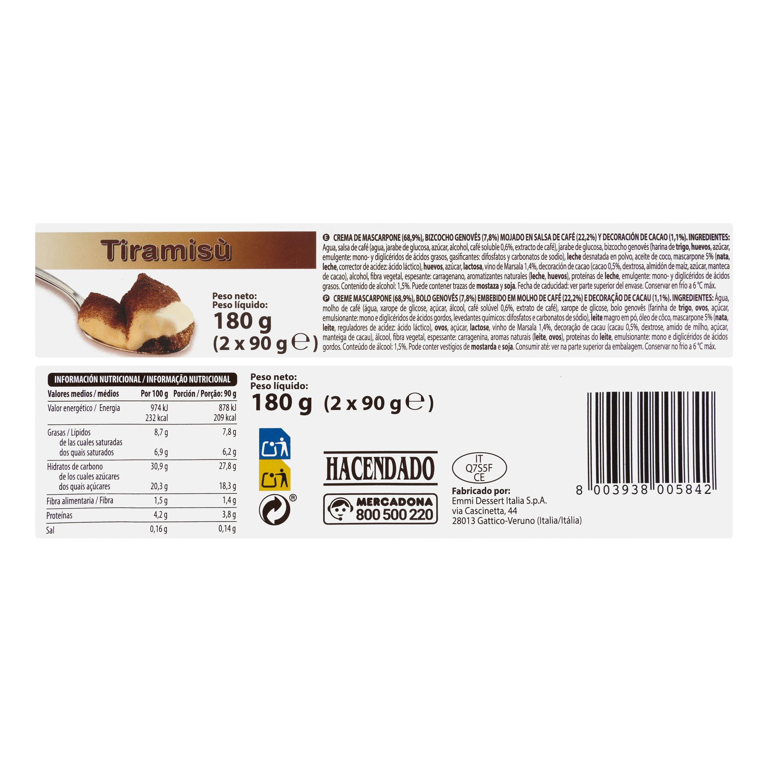 Etiqueta Tiramisú Hacendado