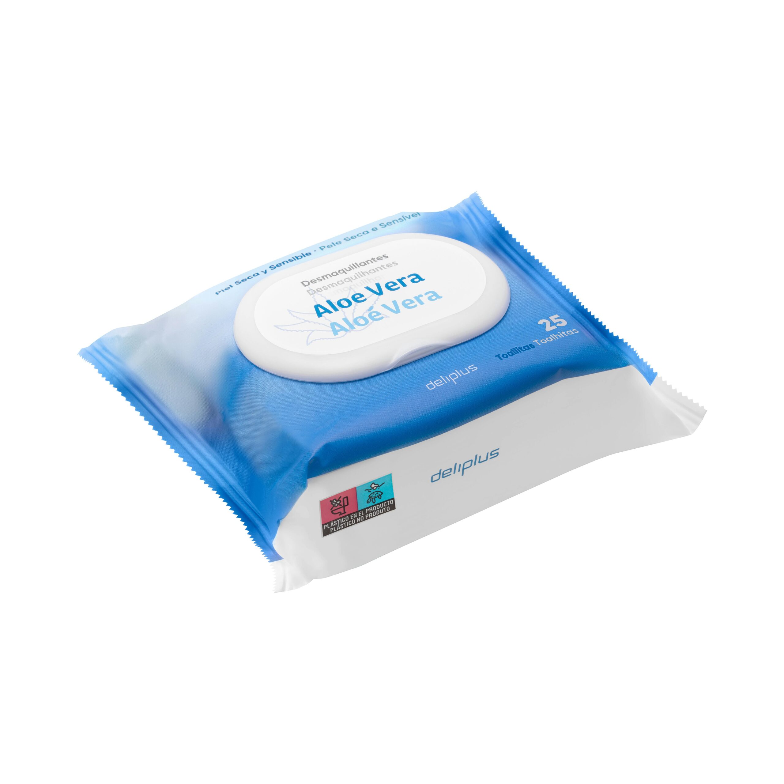 Toallitas desmaquillantes cara y ojos Deliplus piel seca y sensible con aloe vera Mercadona