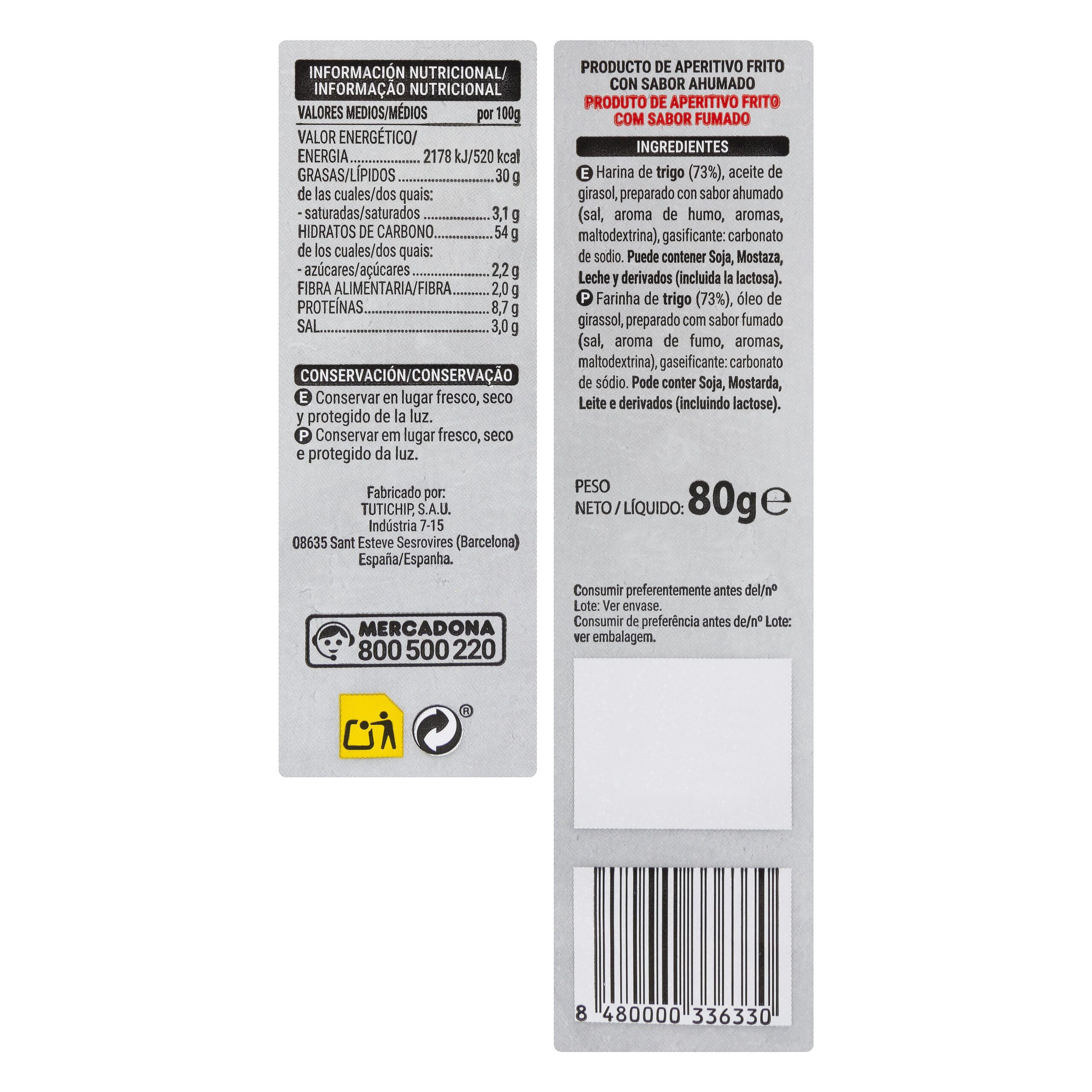 Etiqueta Trigo snack sabor ahumado Hacendado