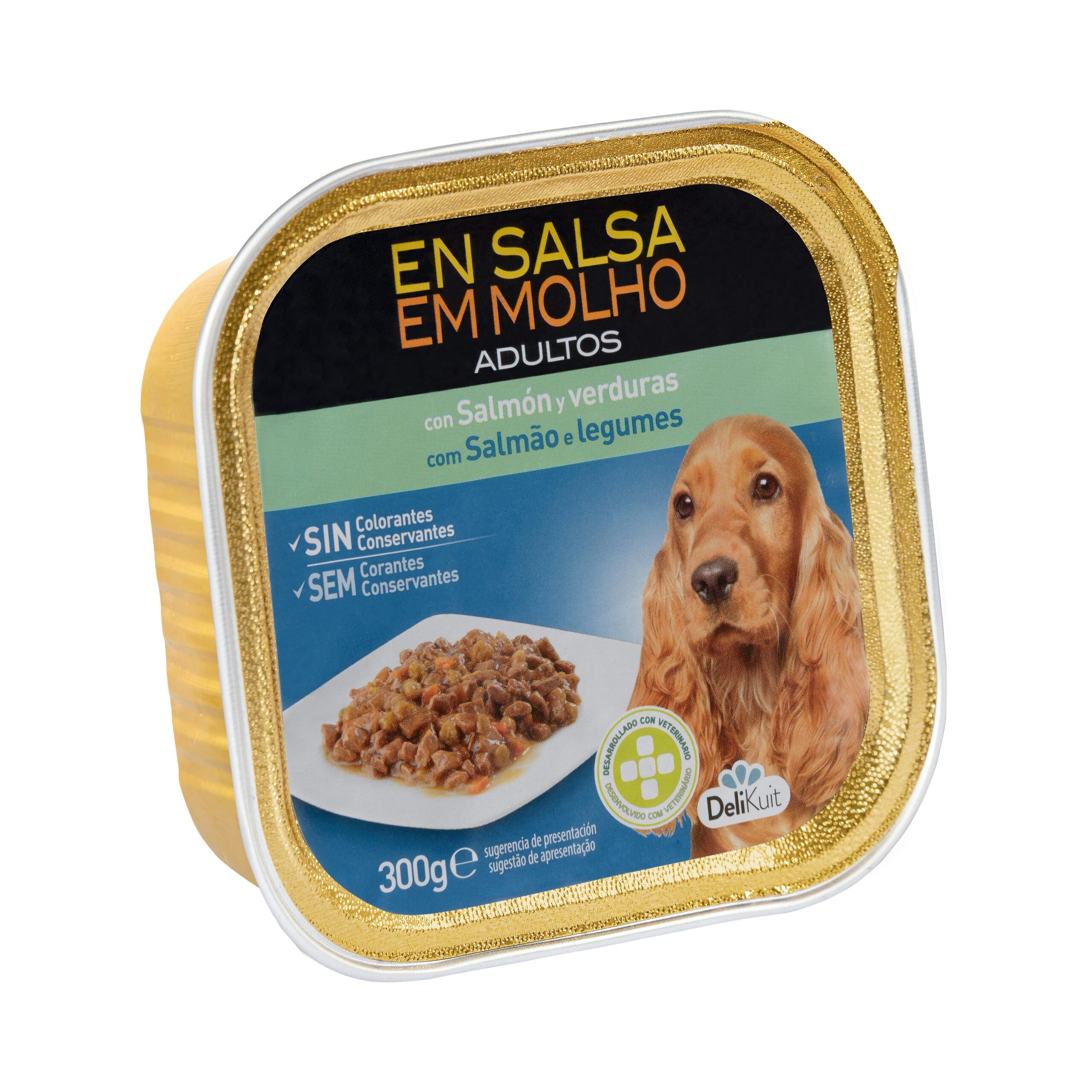Trozos en salsa perro adulto Delikuit con salmón y verduras Trozos en salsa perro adulto Delikuit con salmón y verduras