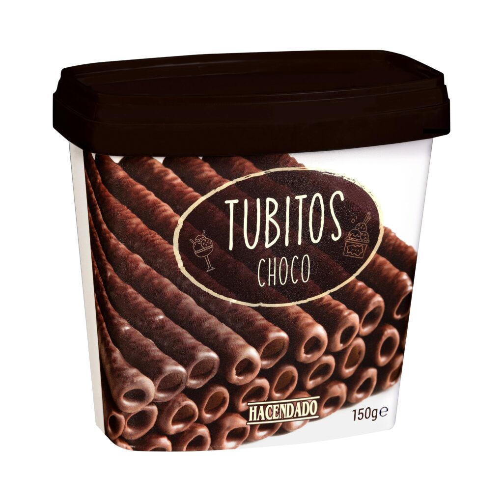 Tubitos bañados chocolate negro Hacendado ideal para postres y helados