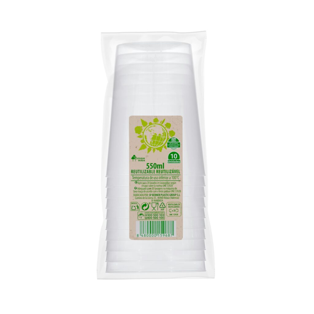 Vasos grandes de plástico Bosque Verde reutilizables y multiusos 550 ml