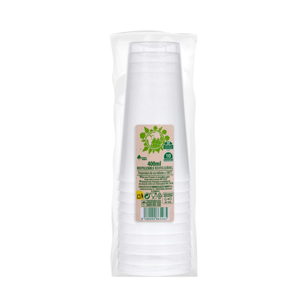 Vasos medianos de plástico Bosque Verde reutilizables y multiusos 400 ml