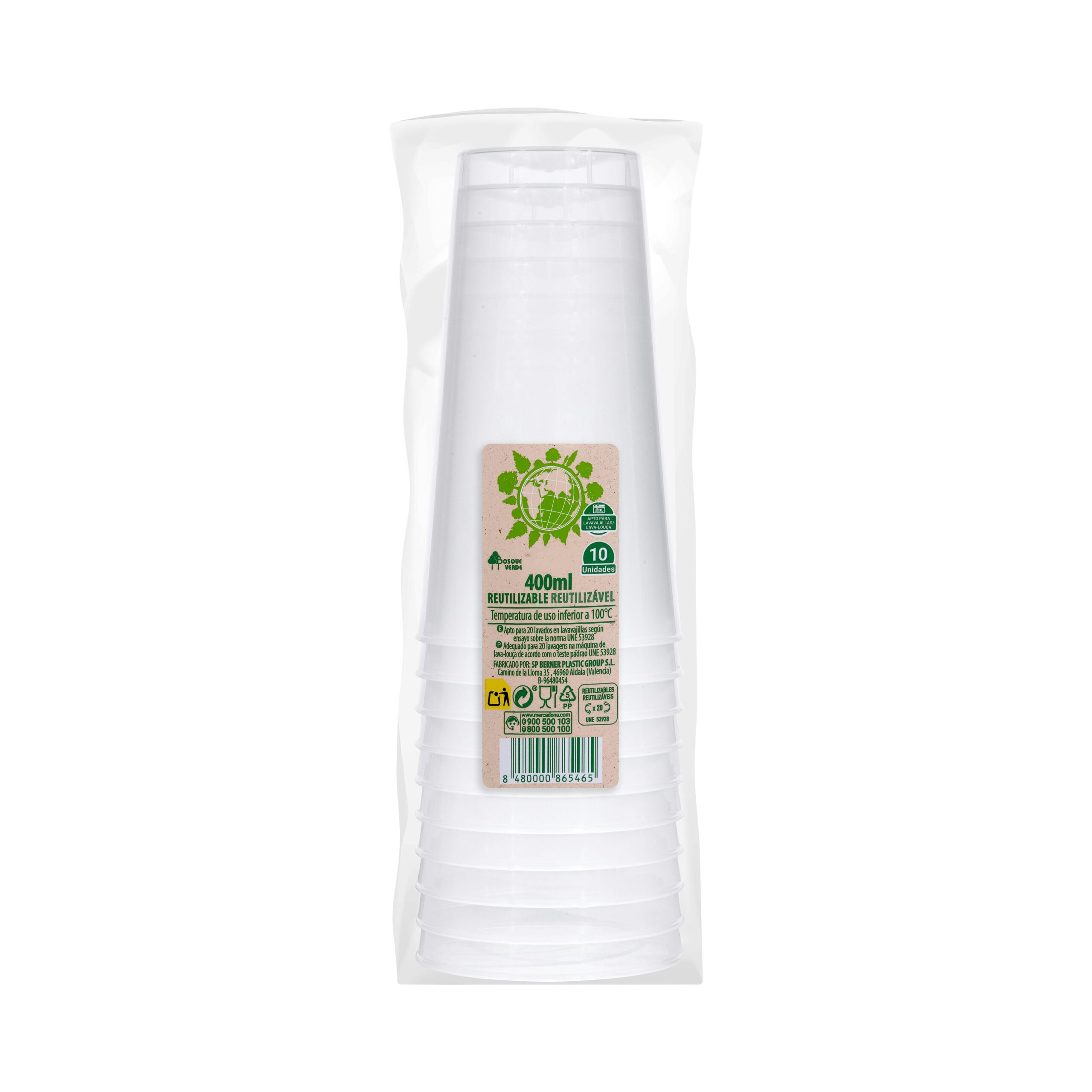 Vasos medianos de plástico Bosque Verde reutilizables y multiusos 400 ml Mercadona