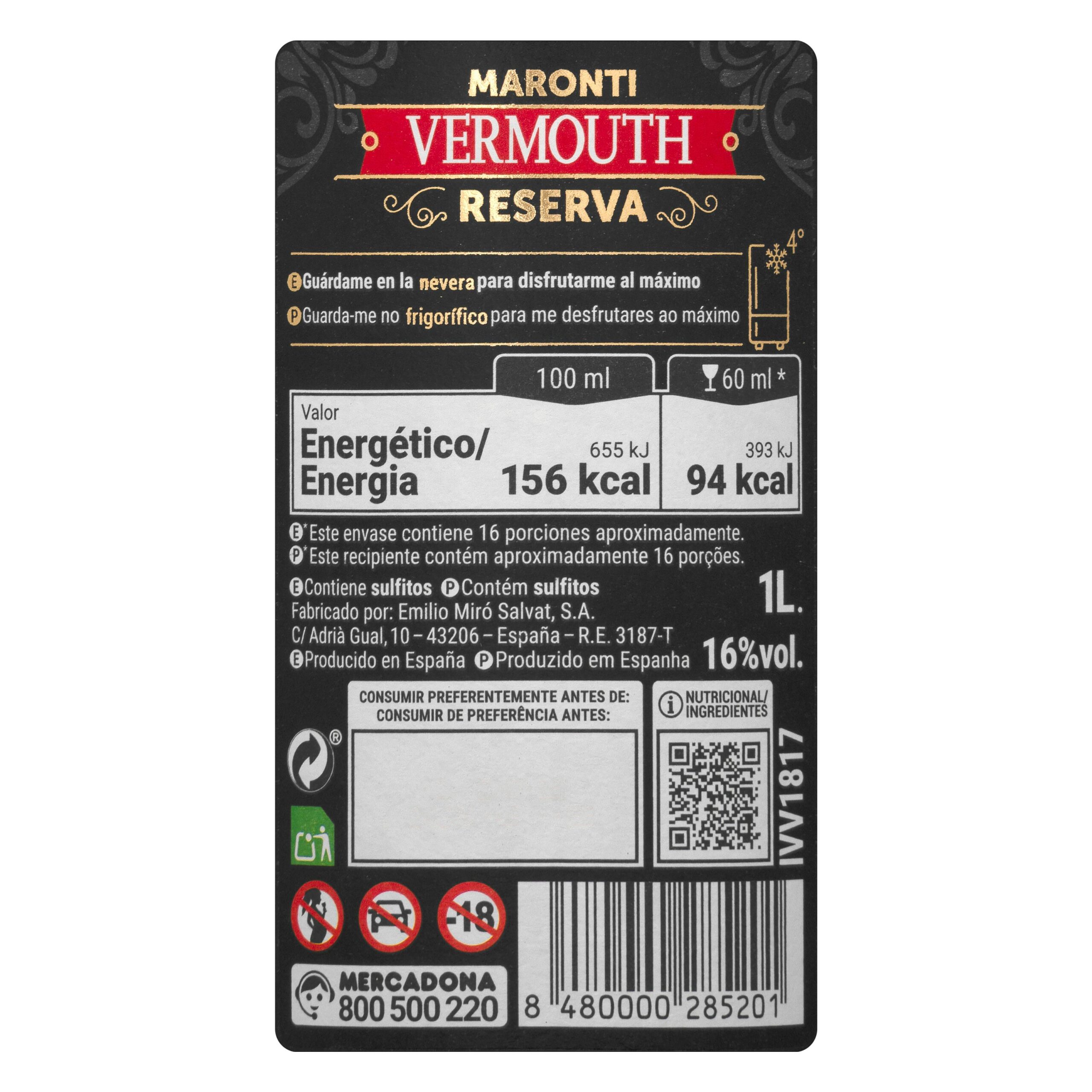 Etiqueta Vermouth rojo Maronti reserva