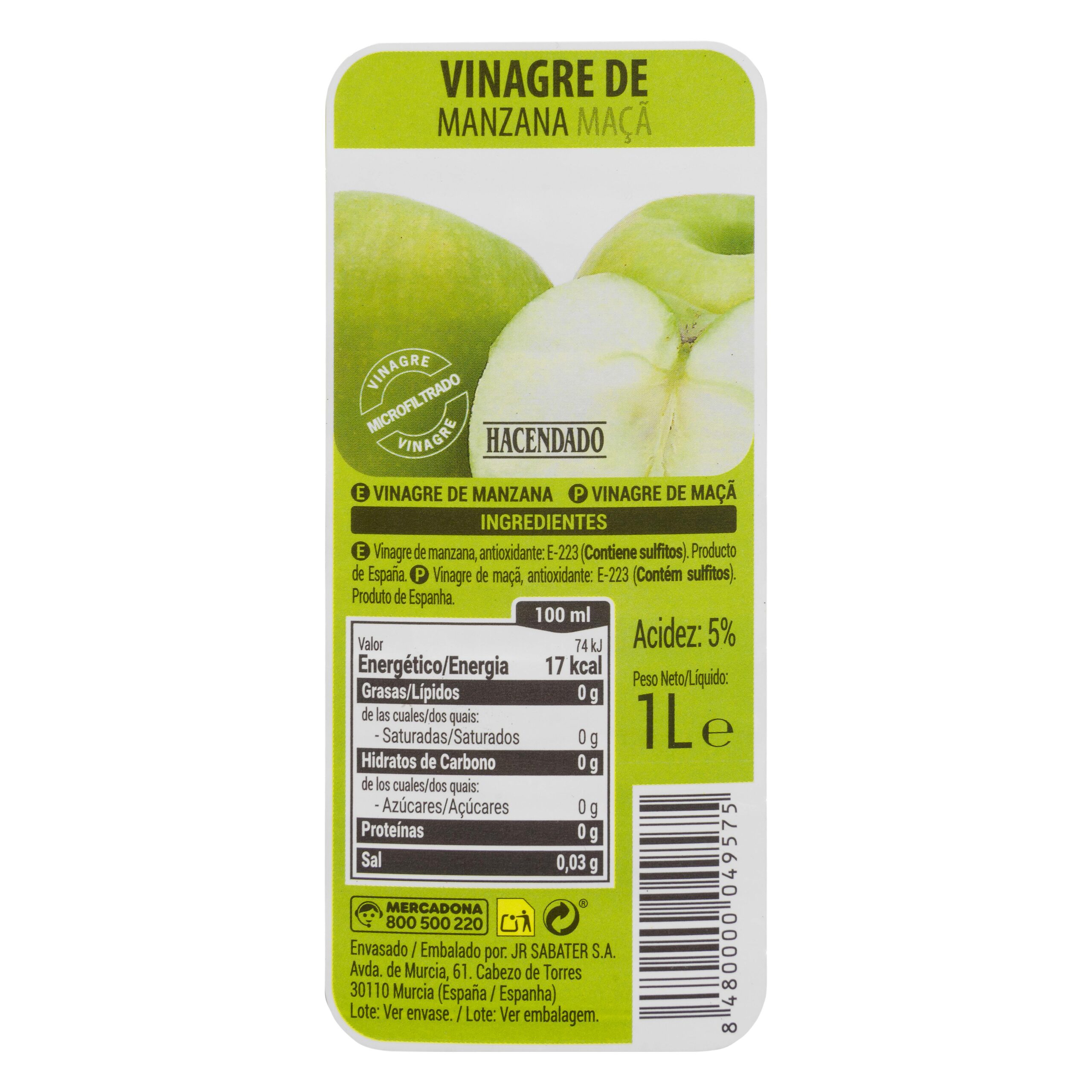 Etiqueta Vinagre de manzana Hacendado