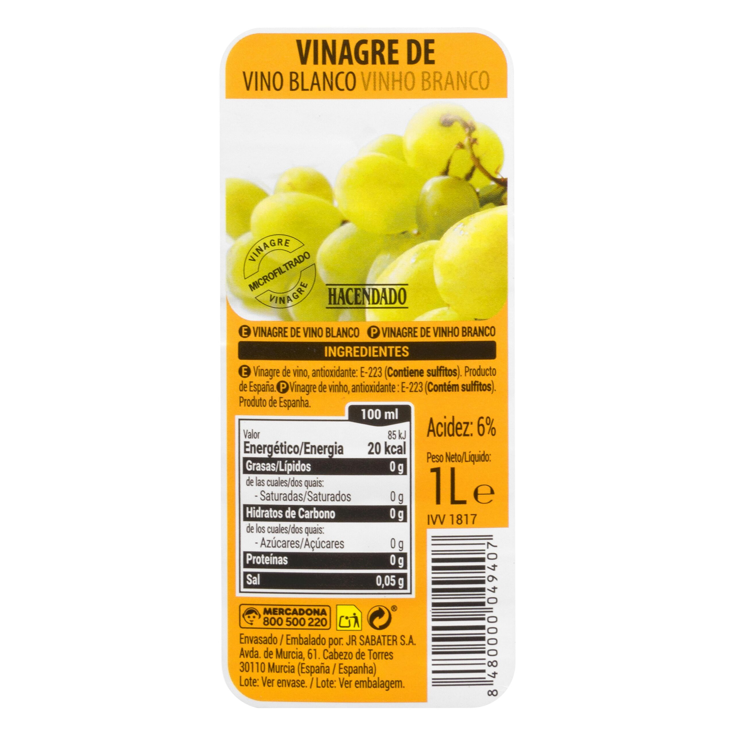 Etiqueta Vinagre de vino blanco Hacendado