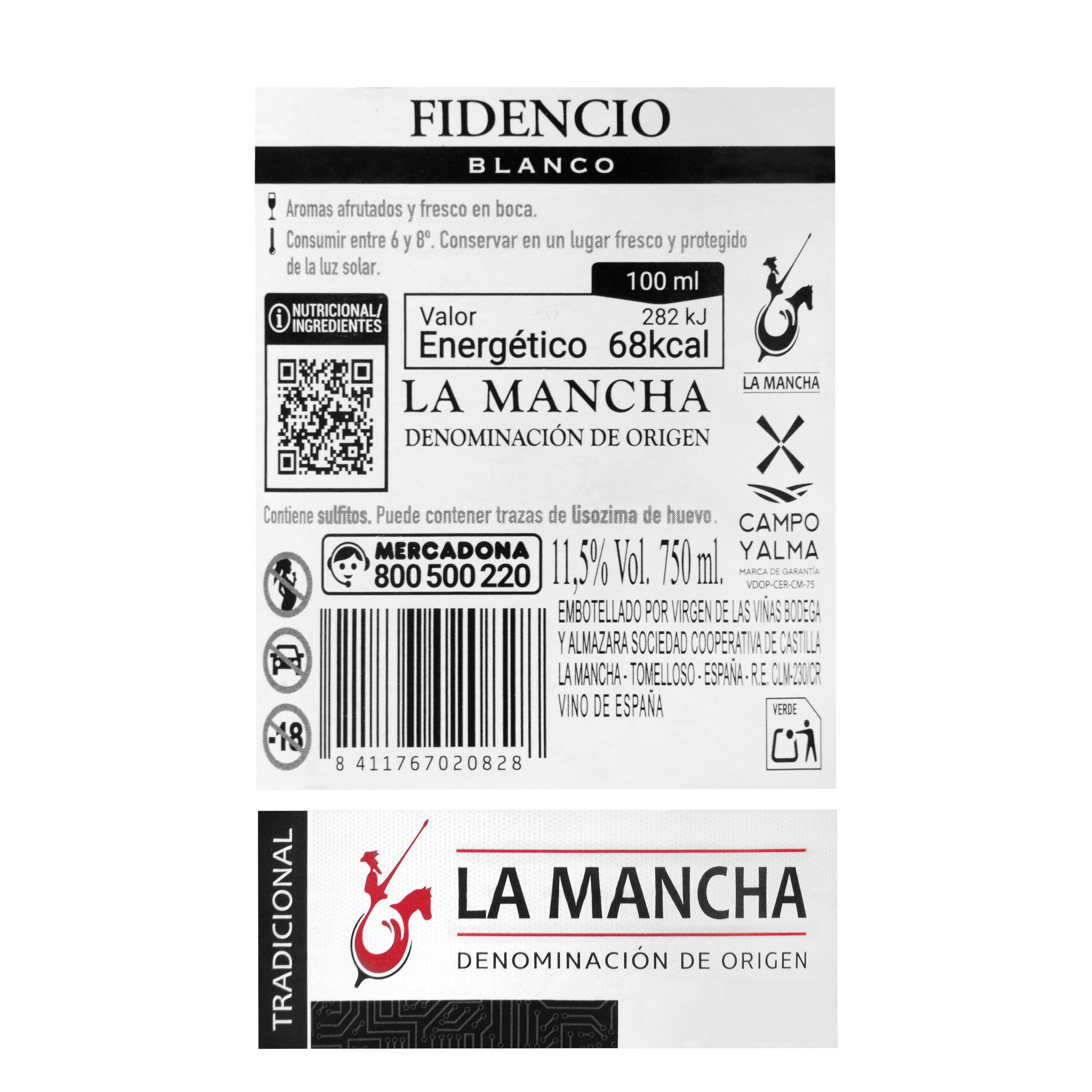 Etiqueta Vino blanco D.O La Mancha Fidencio