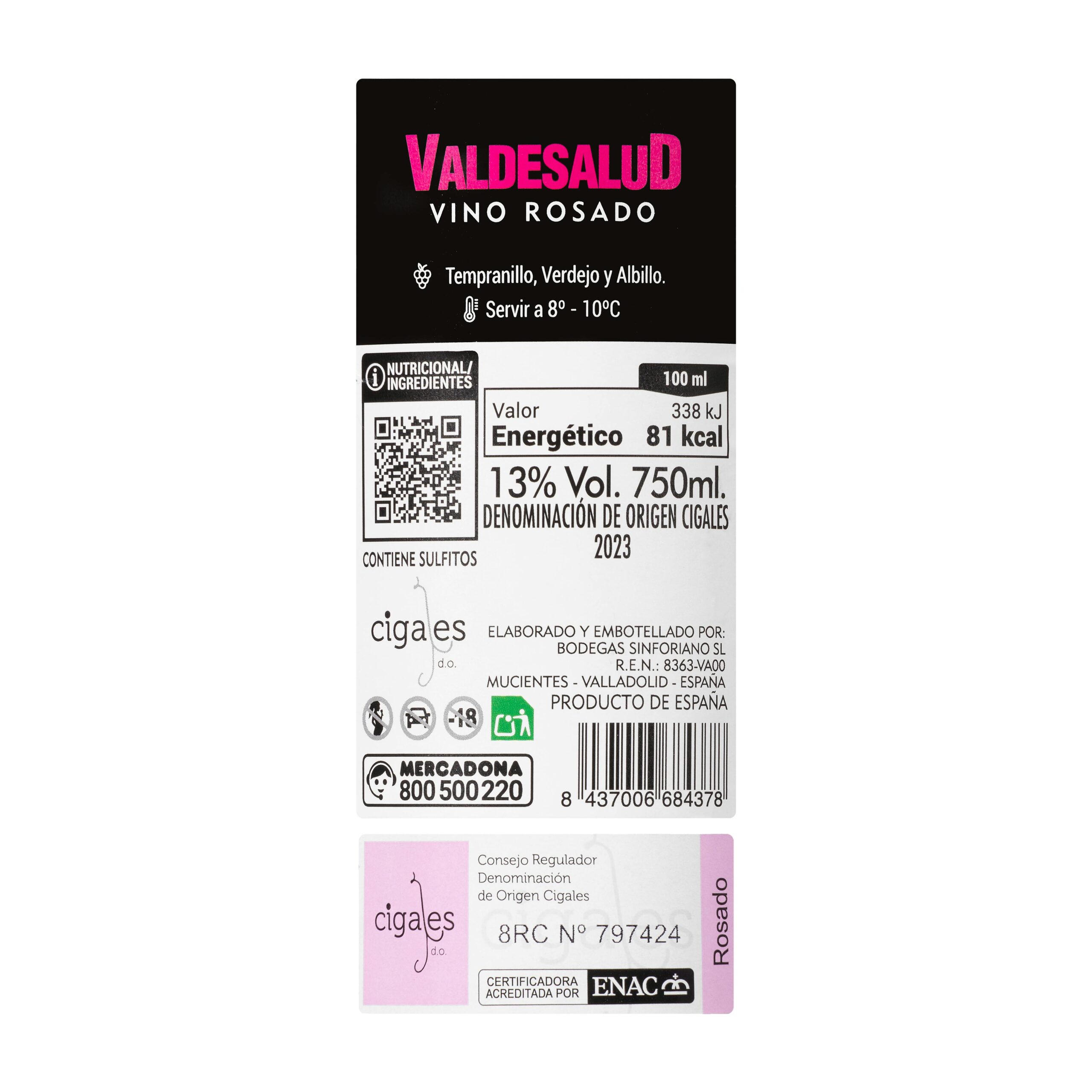 Etiqueta Vino rosado D.O Cigales ValdeSalud