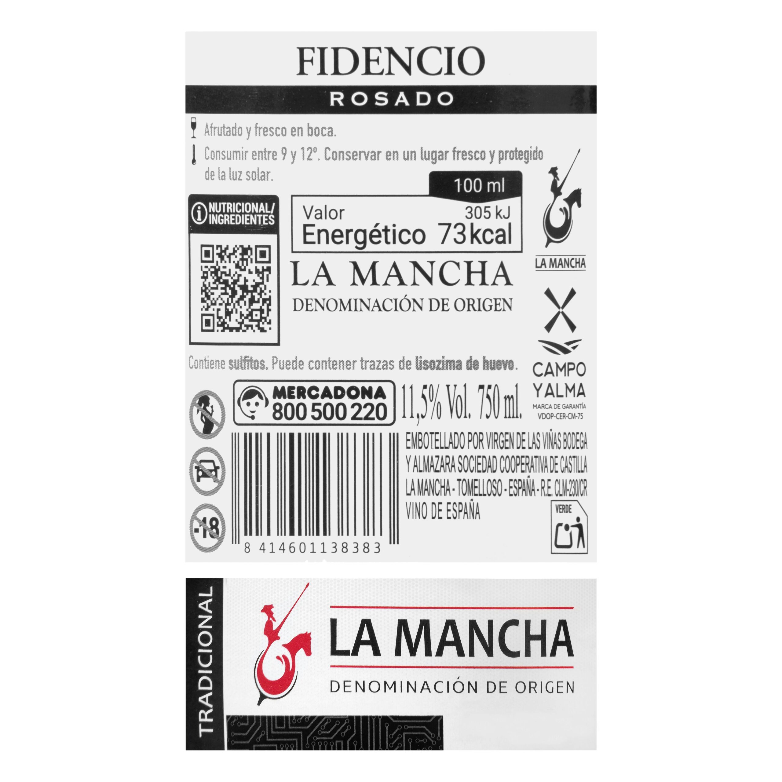 Etiqueta Vino rosado D.O La Mancha Fidencio