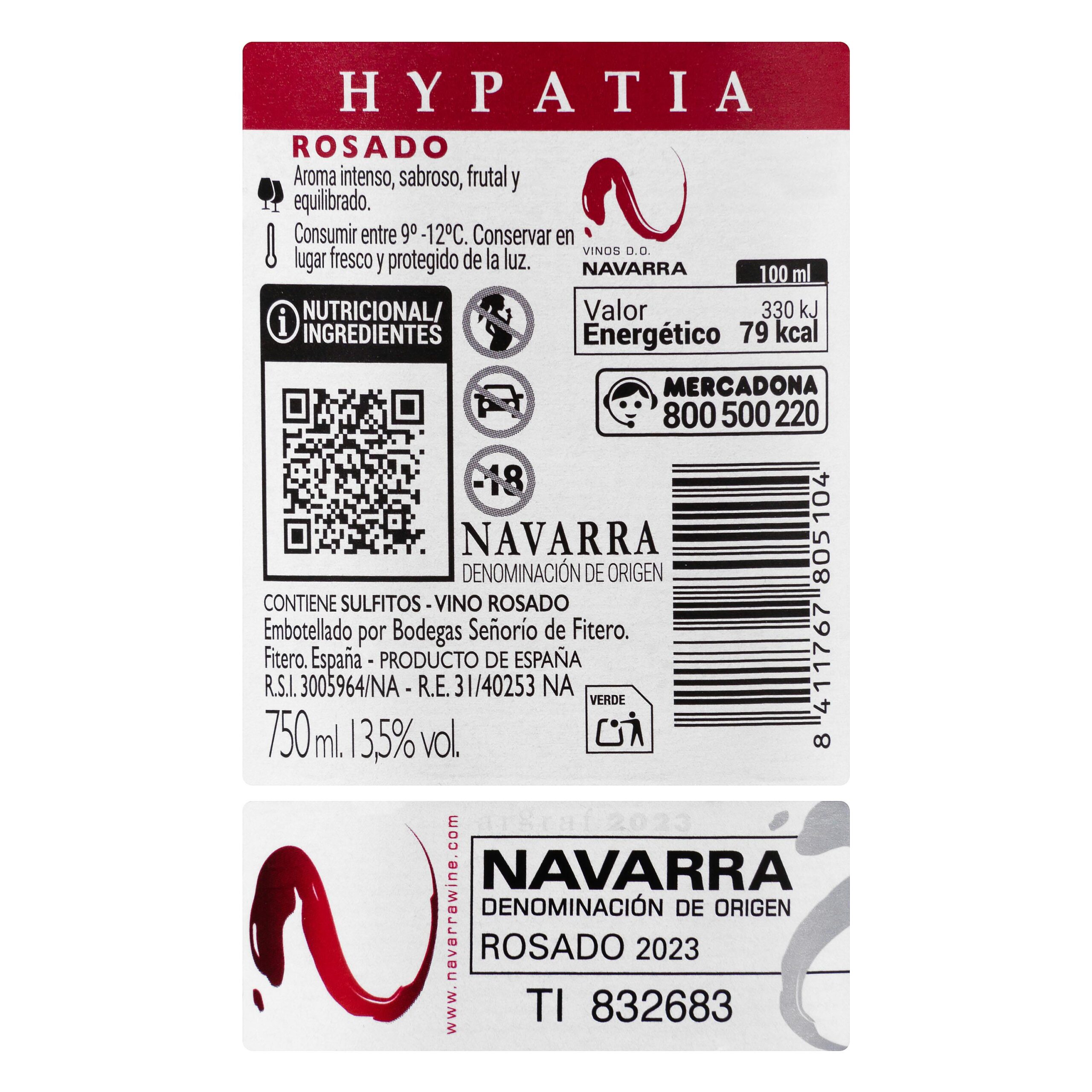 Etiqueta Vino rosado D.O Navarra Hypatia