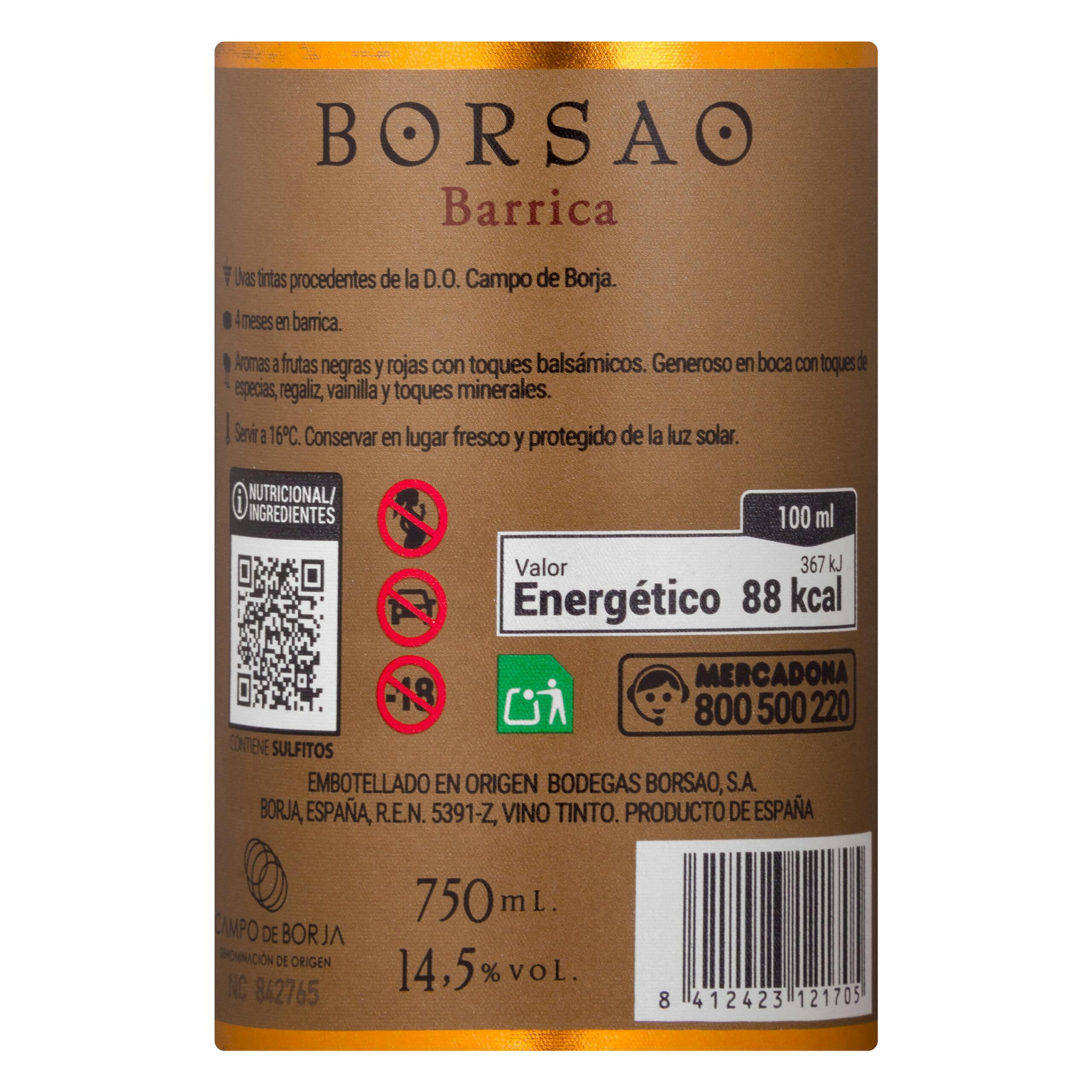 Etiqueta Vino tinto D.O Campo de Borja Borsao barrica